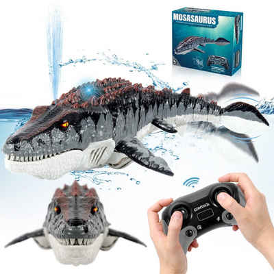 Esun RC-Boot Ferngesteuerter Dinosaurier Spielzeug ab 3 4 6 jahre, Wasserspielzeug (Packung, Komplettset), Kinder, Mosasaurus Ferngesteuertes Boot mit Lichtern Sprühen