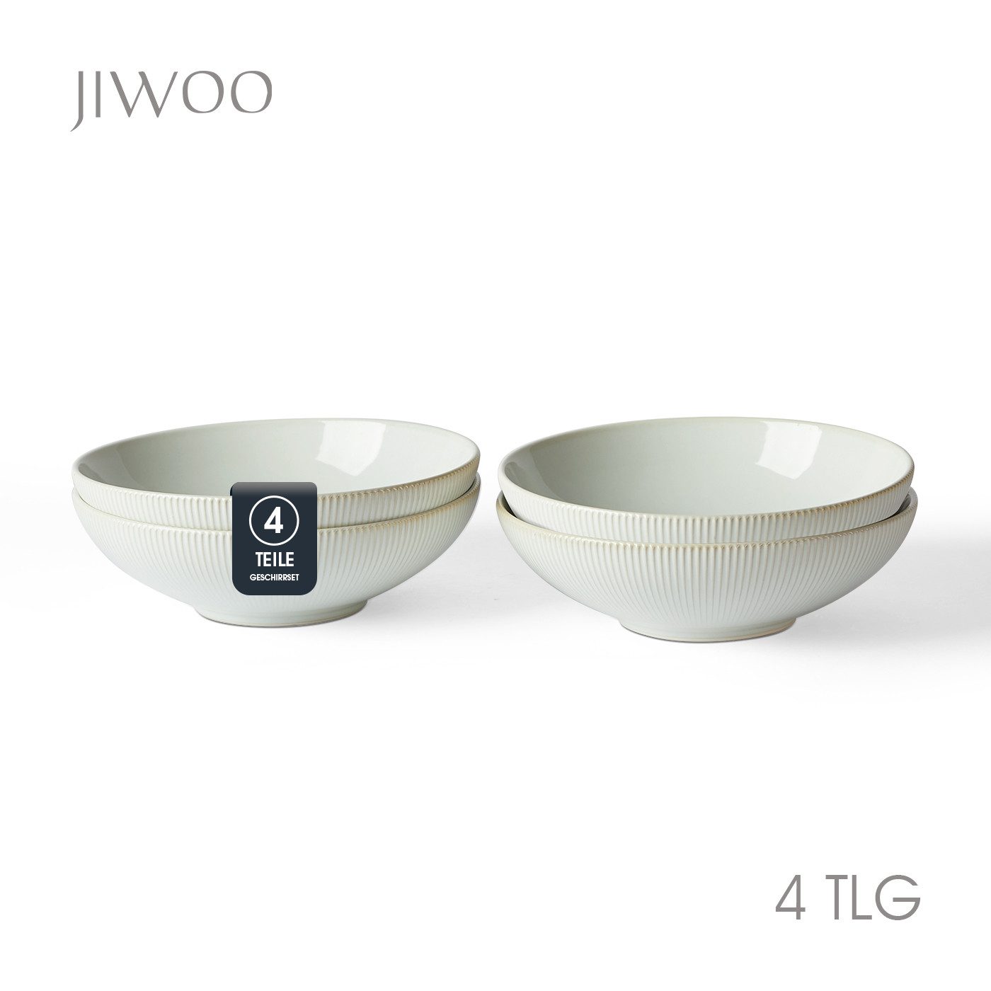JIWOO Suppenteller 4er Ø20cm Speiseteller Salatteller Pastateller Teller Suppenschüssel, (4 St), Hochwertiges Keramik Tellerset WeiB Mikrowellen spülmaschinenfest