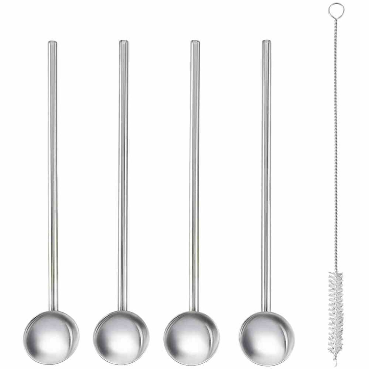 Metaltex Kaffeelöffel Cocktaillöffel Trinkhalm 4er-Set Inox