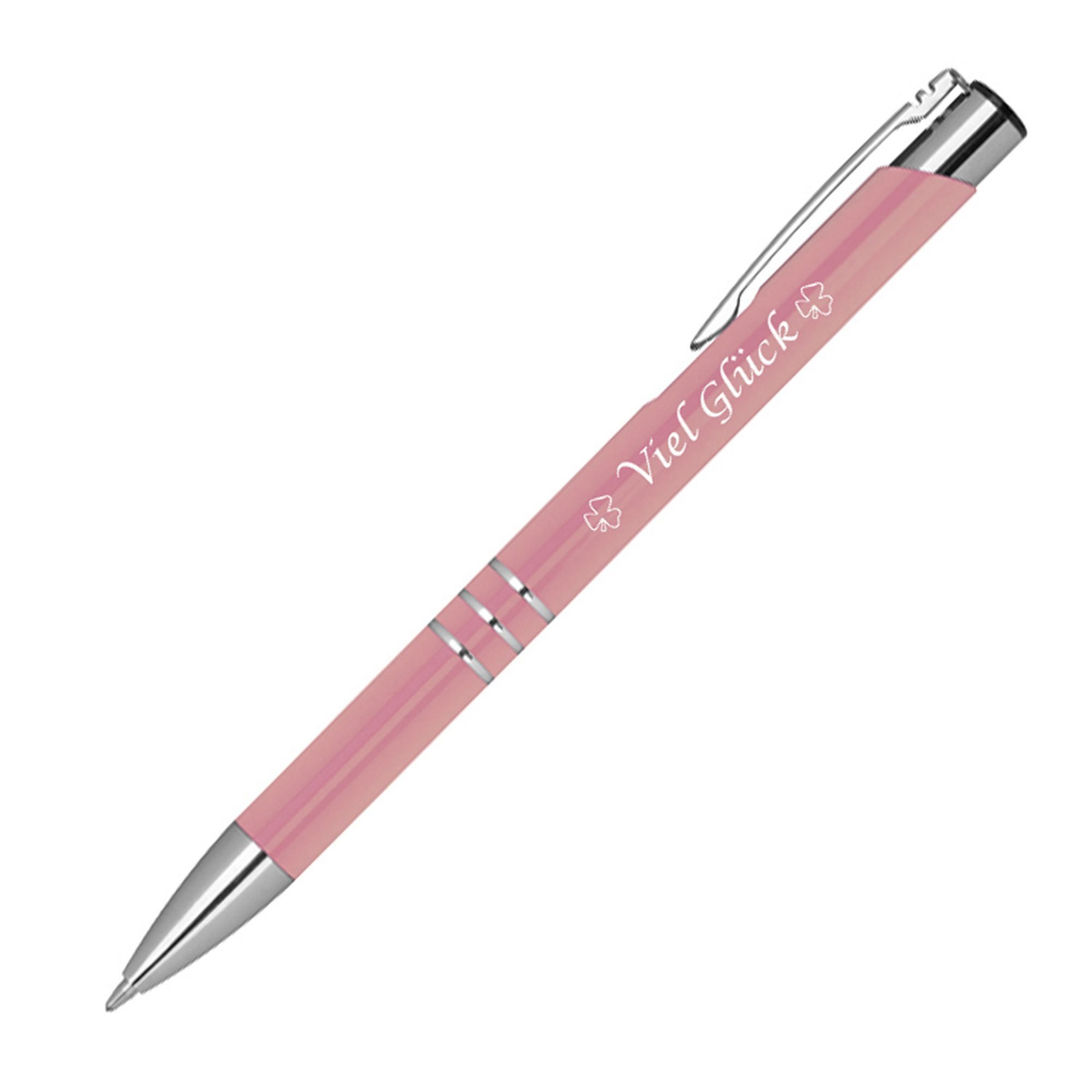 Macma Kugelschreiber Kugelschreiber mit Gravur "Viel Glück" / aus Metall / Farbe: rose'
