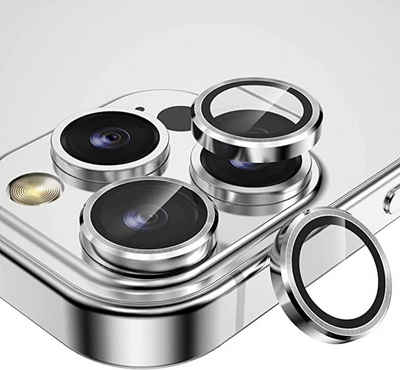 Wigento Handyhülle Metal Ring Camera Tempered Glas Film für Apple iPhone 14 Pro Max / 14 Pro Panzer Zubehör Glas Silber