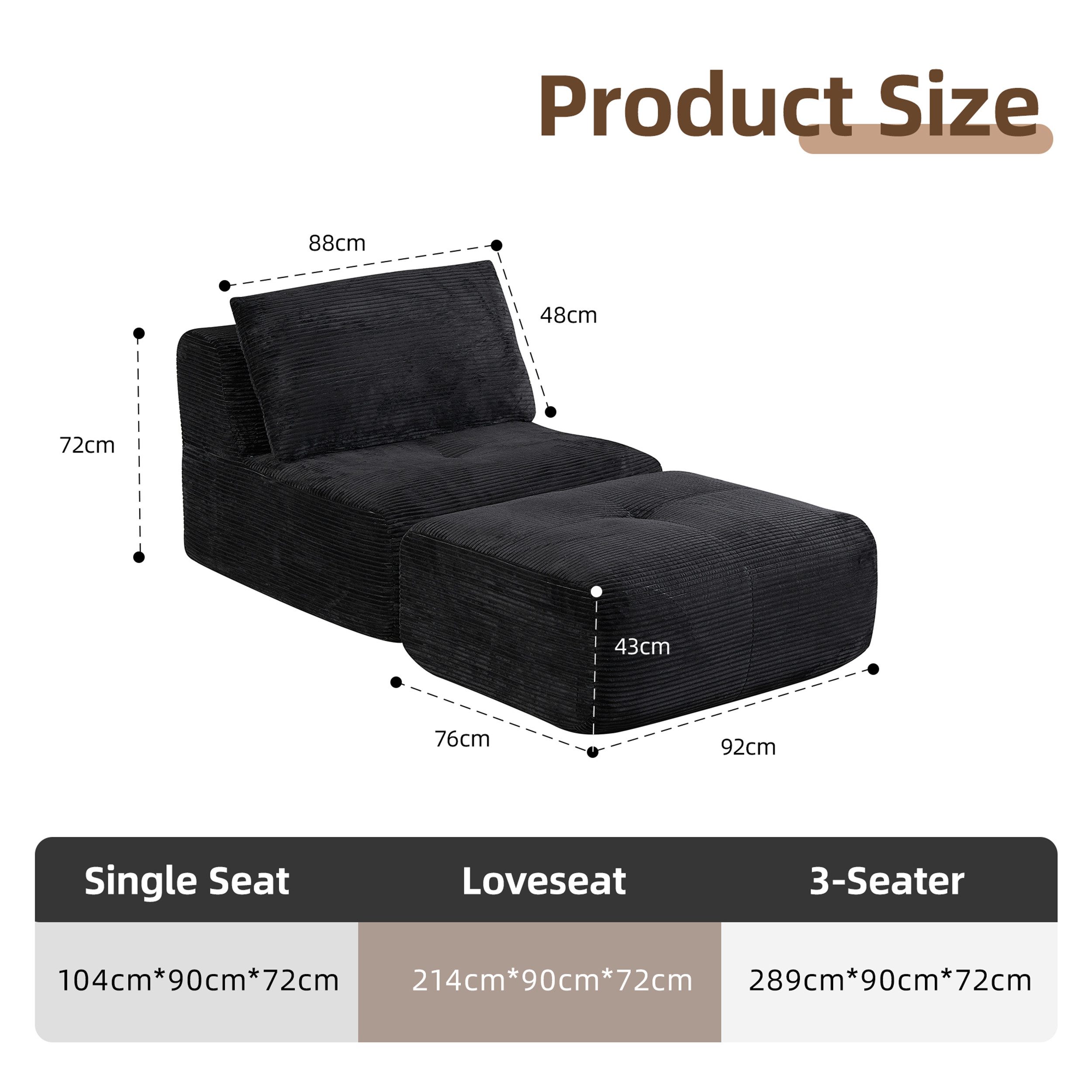 Leawin Sofa Gemütlicher Lounge Sessel mit Hocker, Cordstoff, ohne Montage, Mit Schaumstoff gepolstert, bequem für Wohn- & Schlafzimmer
