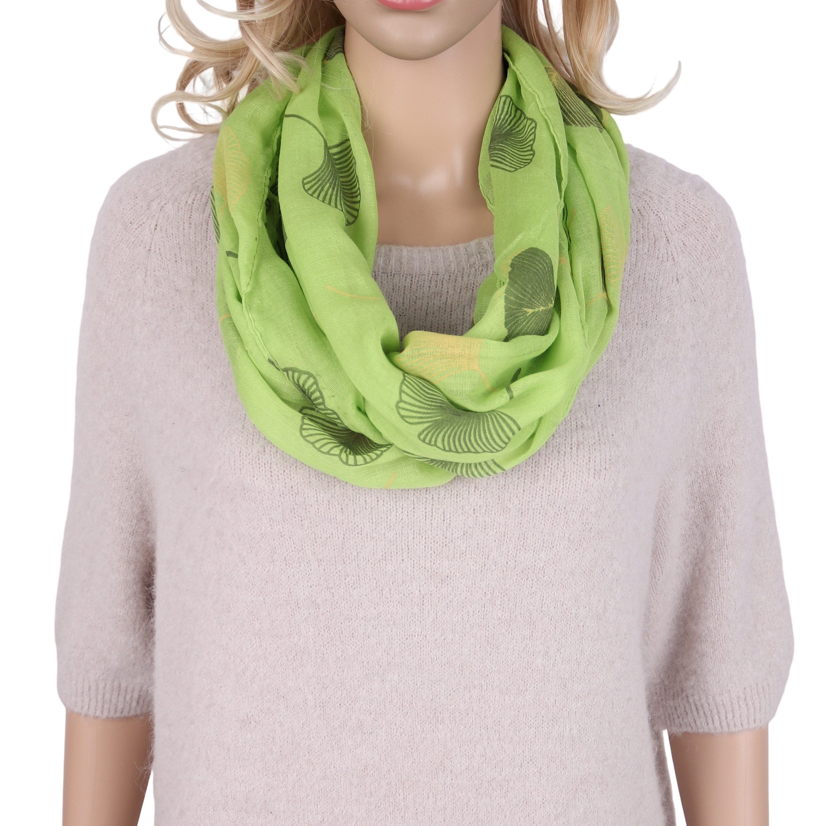 MIRROSI Loop Damen Schal mit Ginkgo-Muster Weich aus 100% Baumwolle Schlauchschal, (ca.160x45cm zweimal um den Hals wickelbar) – Bild 2 von 4