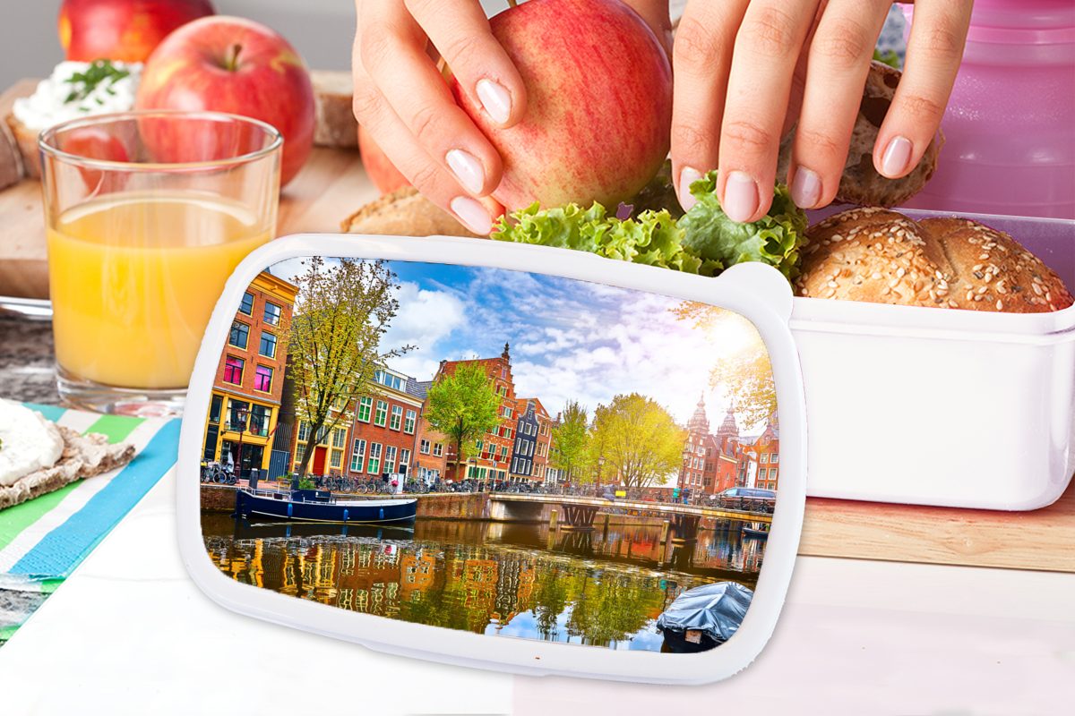 Kunststoff, (2-tlg), Kinder Frühling, Amsterdam Mädchen - und für für Lunchbox Brotbox weiß Kanal Jungs und Brotdose, - MuchoWow Erwachsene,