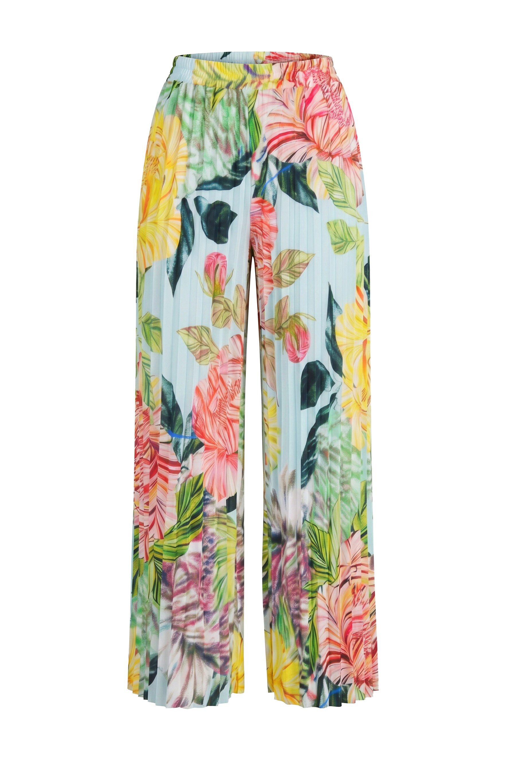 Ulla Popken Schlupfhose Plissee-Hose Blüten weites Bein Elastikbund
