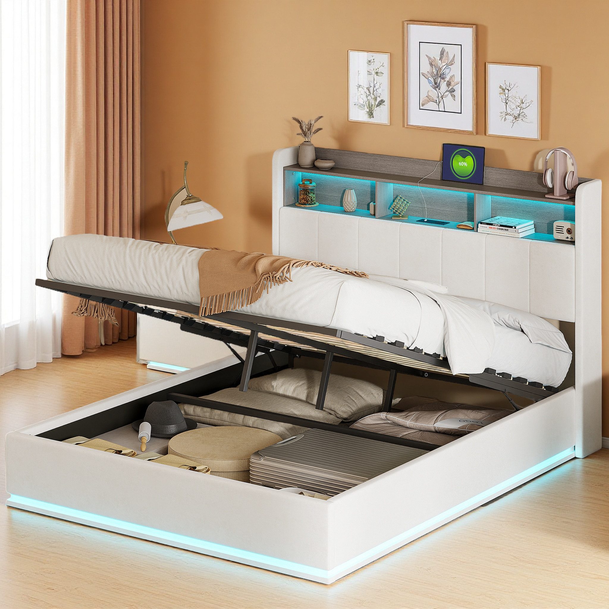 FUROKOY Polsterbett Doppelbett Stauraumbett Hydraulisch anhebbarer günstig online kaufen