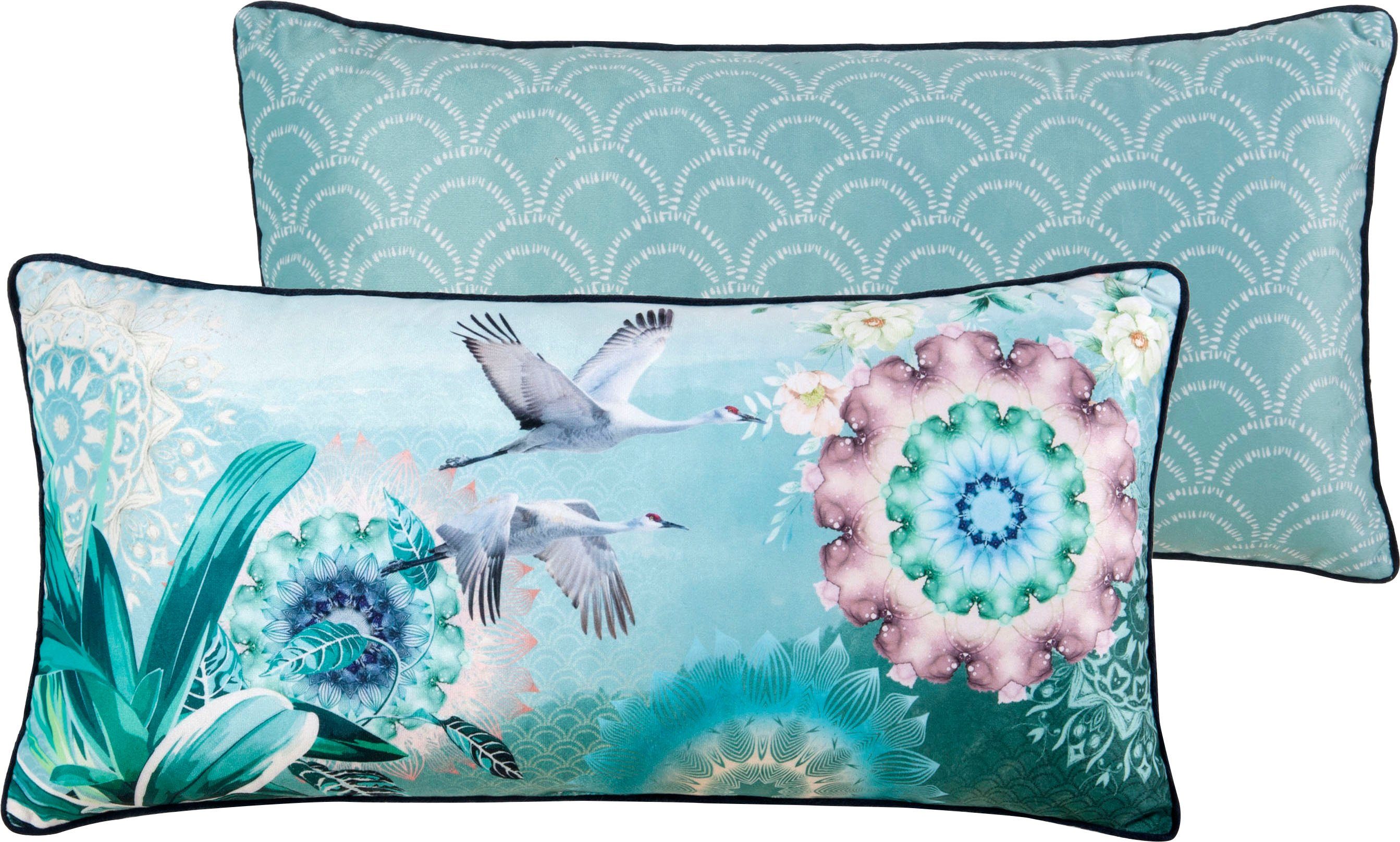 hip Dekokissen Kimora, Mit Füllung, 1 Stück, Mit Biese, 30x60, Wendeoptik, Weich, Bunt, Grün