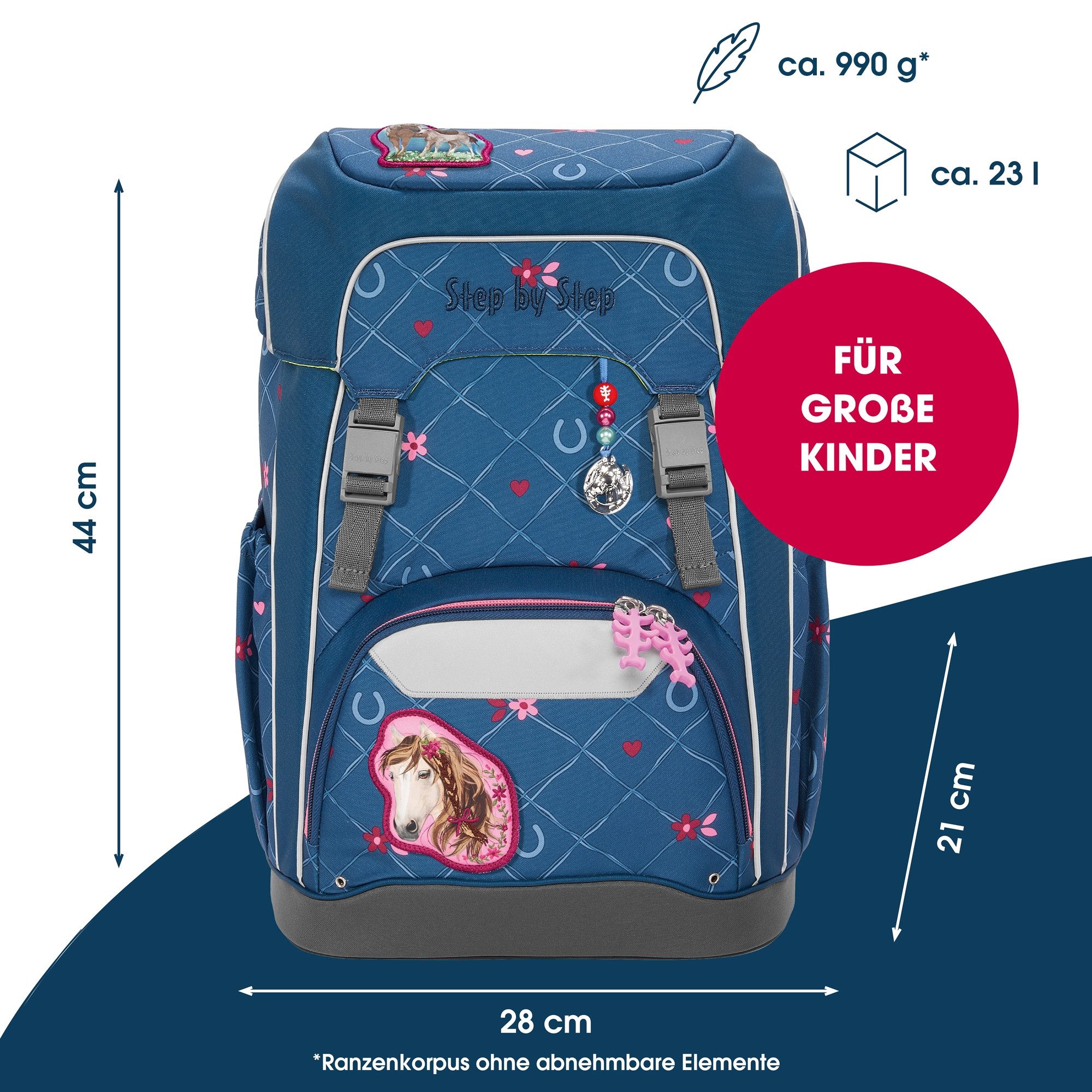 Step by Step Schulranzen GIANT „Horse Lima“, 10-teilig, blau (10-teilig, 10-tlg)