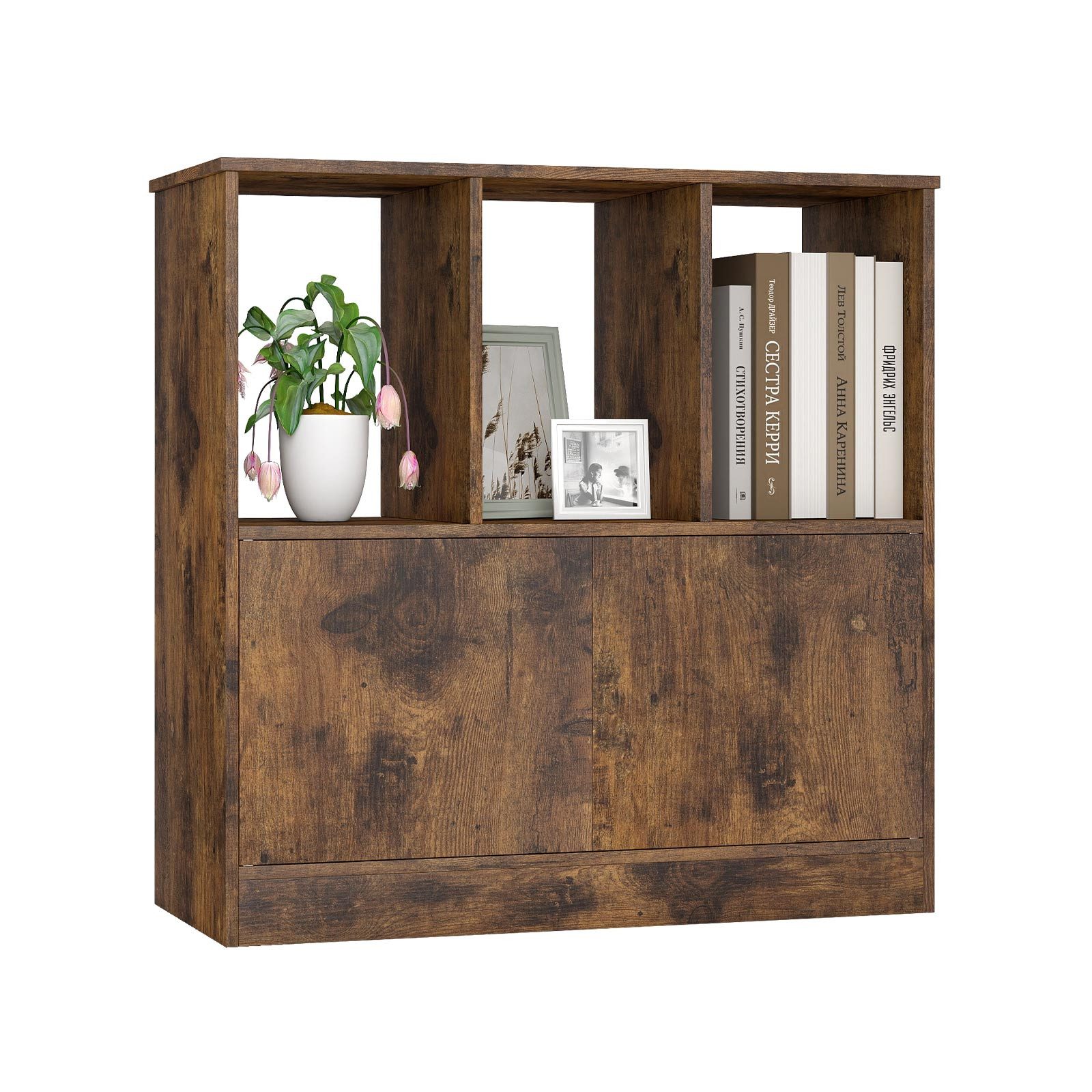 COSTWAY Bücherregal Standregal Würfelregal mit 3 Fächern & Tür, Holz 70x30x70cm