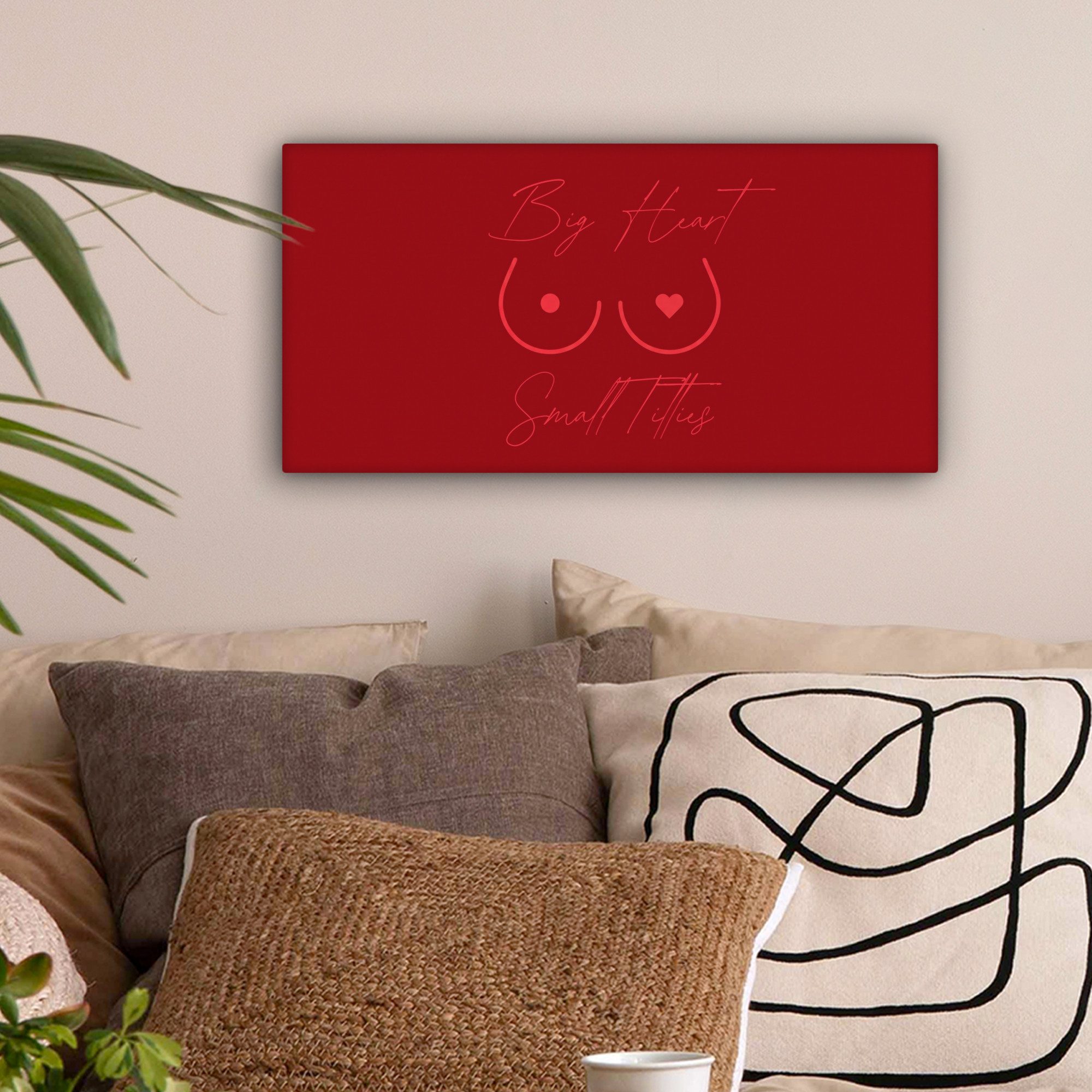 OneMillionCanvasses® Leinwandbild Panorama Großes Herz kleine Titten - Herz - Rot, Fotodruck (1 St), Leinwand Bilder für Wohnzimmer Schlafzimmer 60x30 cm