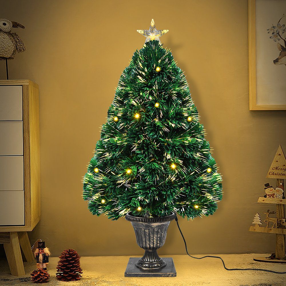 UISEBRT Künstlicher Weihnachtsbaum »mit Beleuchtung, 90cm Beleuchteter  Tannenbaum mit Stern-Baumspitze«, Christbaum mit Glasfaser und Topf,  Weihnachtsdeko