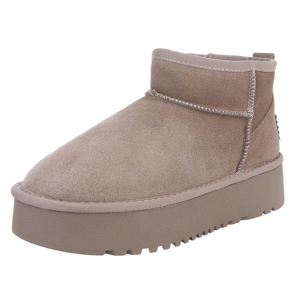 Ital-Design Bequemer Plattform-Echtleder-Schuh für Alltag und Freizeit Snowboots (90471170) Flach Plateaustiefeletten in Hellbraun