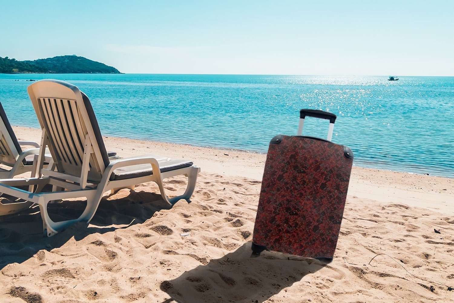 Rollen, - Ferien, rollen, für Rost Muster Trolley, Granit Reisekoffer 4 MuchoWow - - Handgepäckkoffer Handgepäck mit Reisetasche Rot,