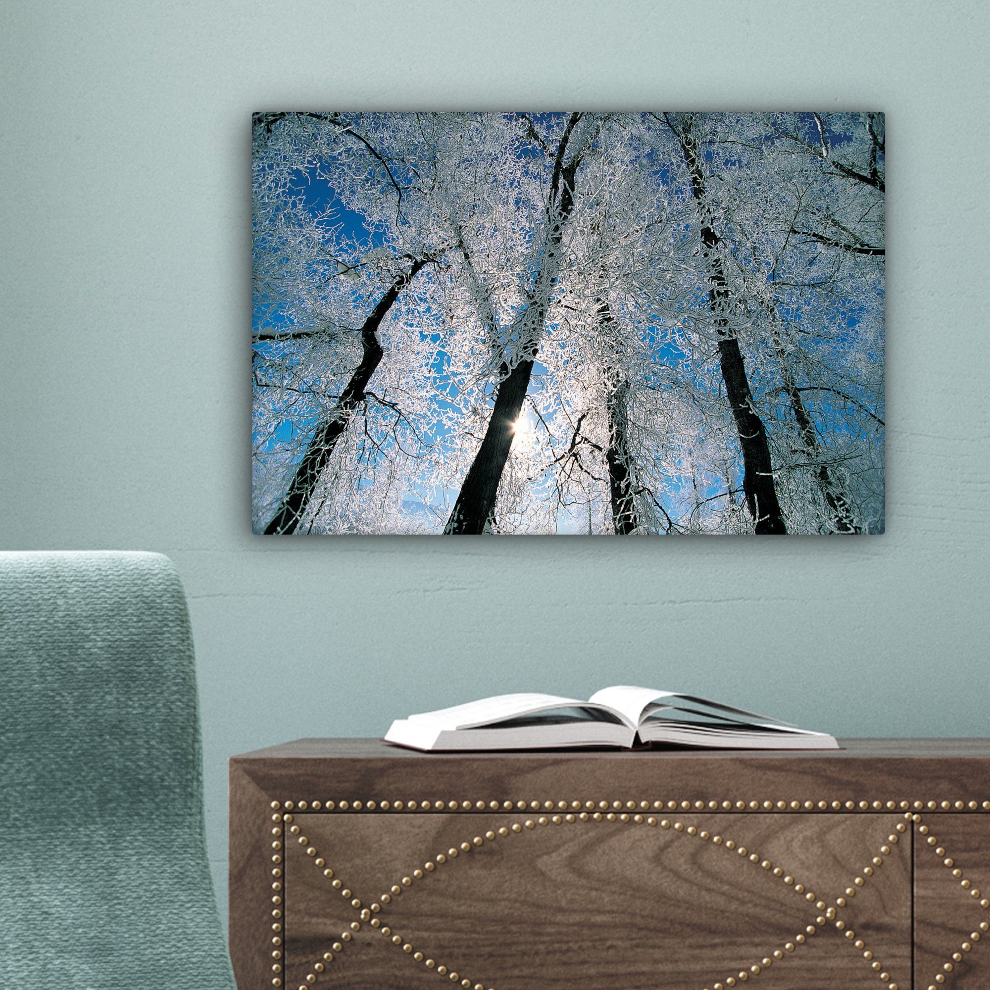 Aufhängefertig, bedeckte Wandbild Wanddeko, cm Frost OneMillionCanvasses® St), Von 30x20 (1 Leinwandbild Leinwandbilder, Bäume,