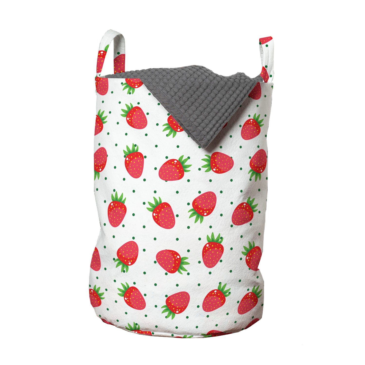 Abakuhaus Wäschesäckchen Wäschekorb mit Griffen Kordelzugverschluss für Waschsalons, Kindisch Erdbeerefrüchte auf Punkte