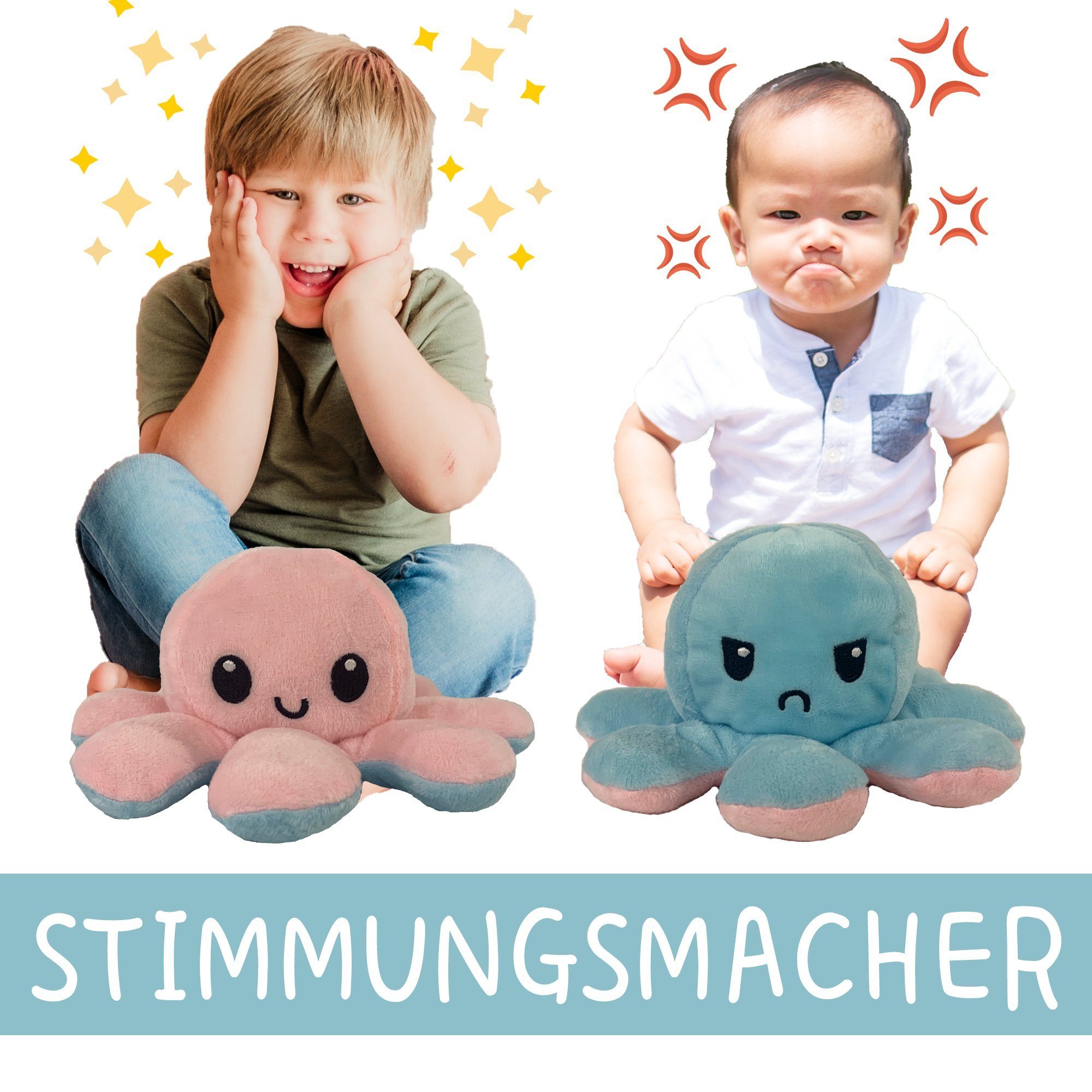 Montegoni Plüschfigur Wendbarer XL Oktopus Plüsch – 20 x 10 cm großes Weihnachtsgeschenk (kuscheltier Octopus kuscheltier)