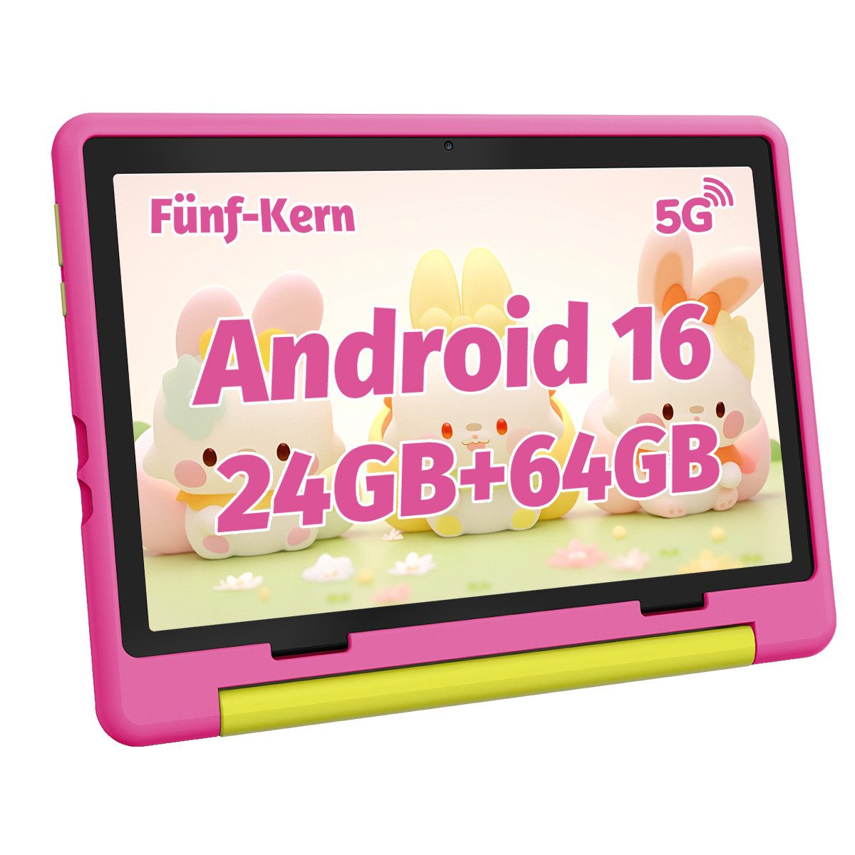 BUFO 10 Zoll 24(3+21)GB RAM+64GB ROM 1280x800 HD-Display Android16 Kinder Tablet (10,1", 64 GB, Android 16, WIFI, Anti-Blaulicht, Vorinstallierte Kinder Lernsoftware, Robustes Design)