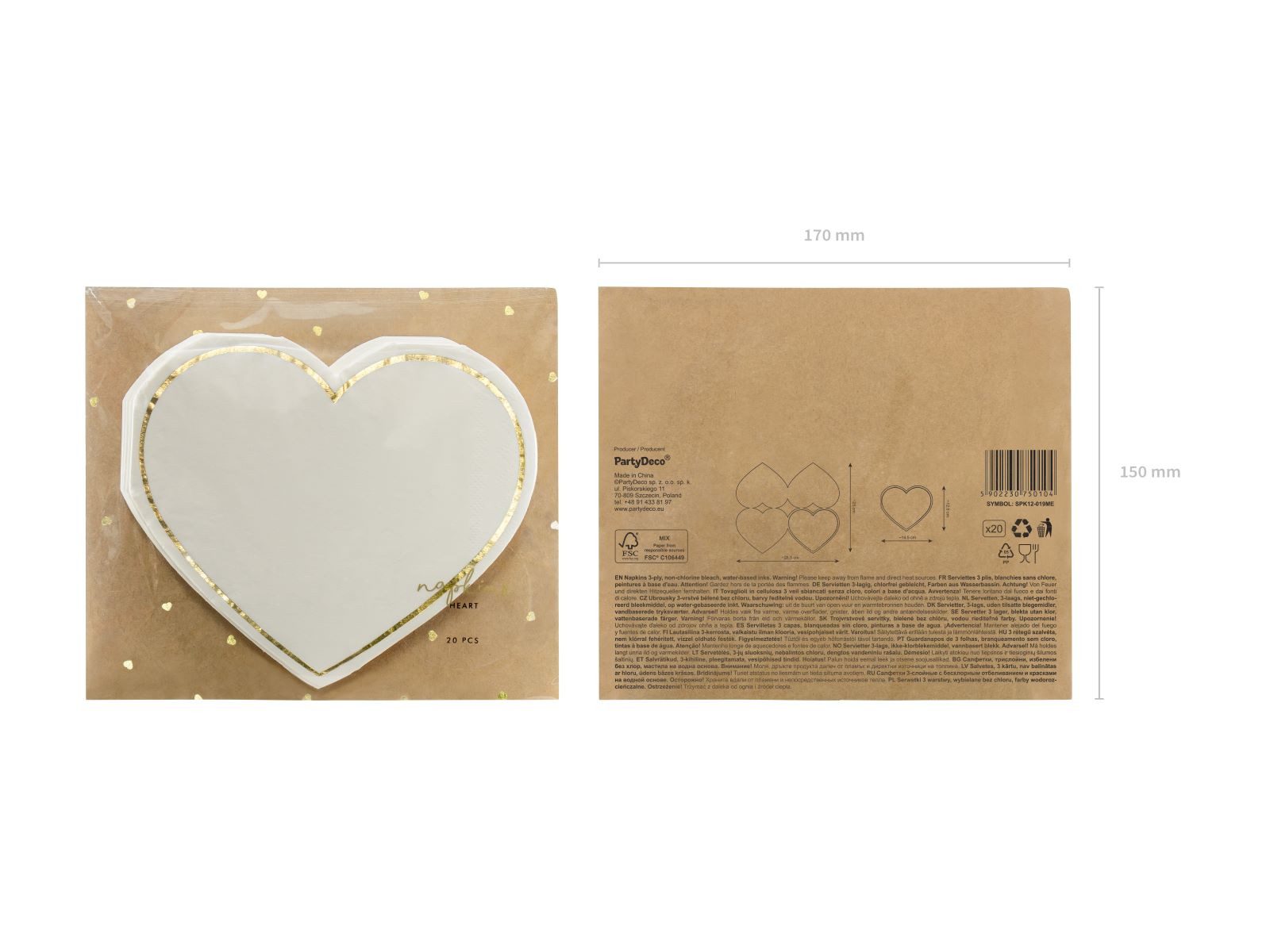 partydeco Papierserviette Servietten 'Herz' 20Stk/ 14,5x12,5cm