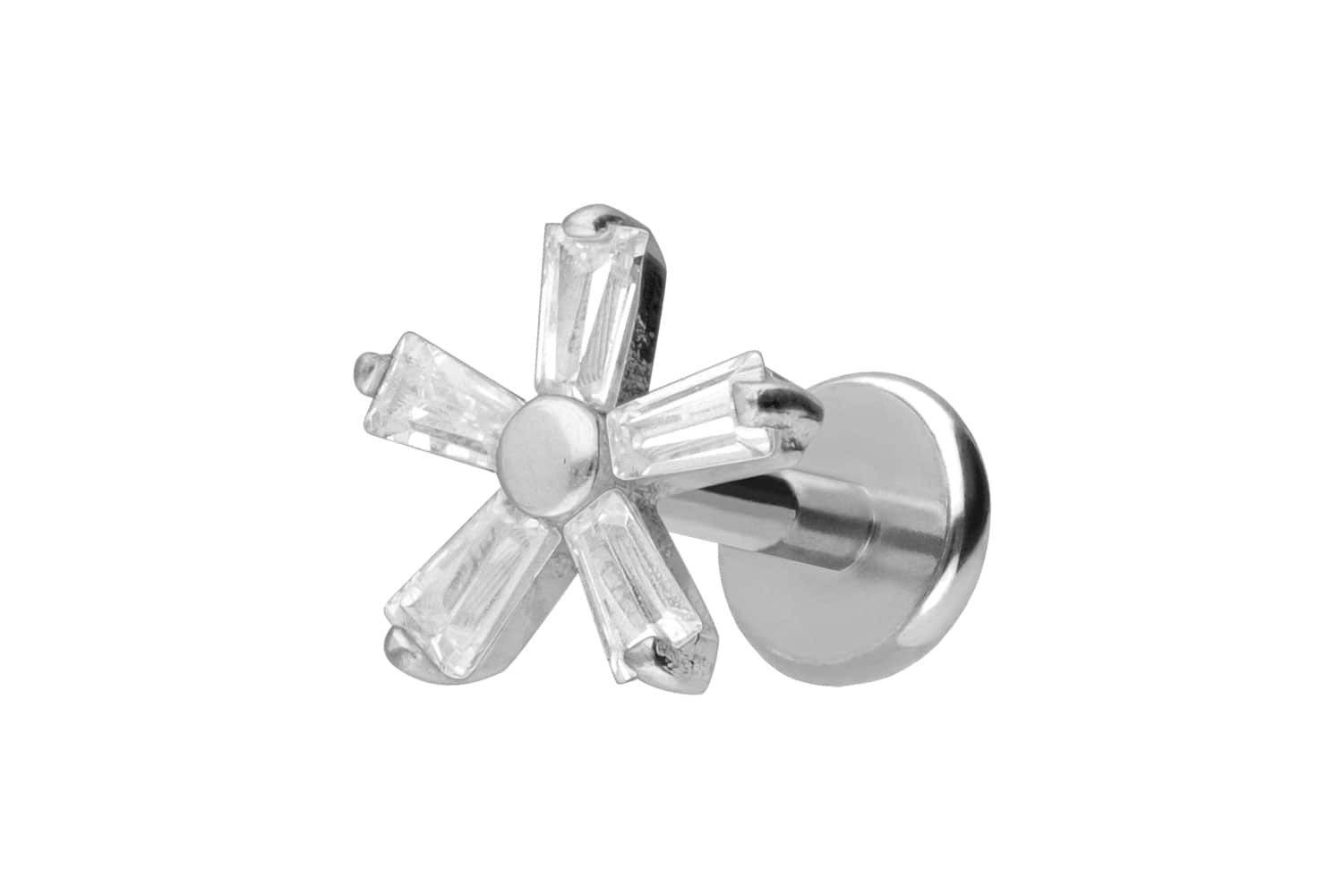 PIERCINGLINE Piercing-Set Titan Labret mit Push Fit KRISTALLBLUME (Labrets, 1-tlg)