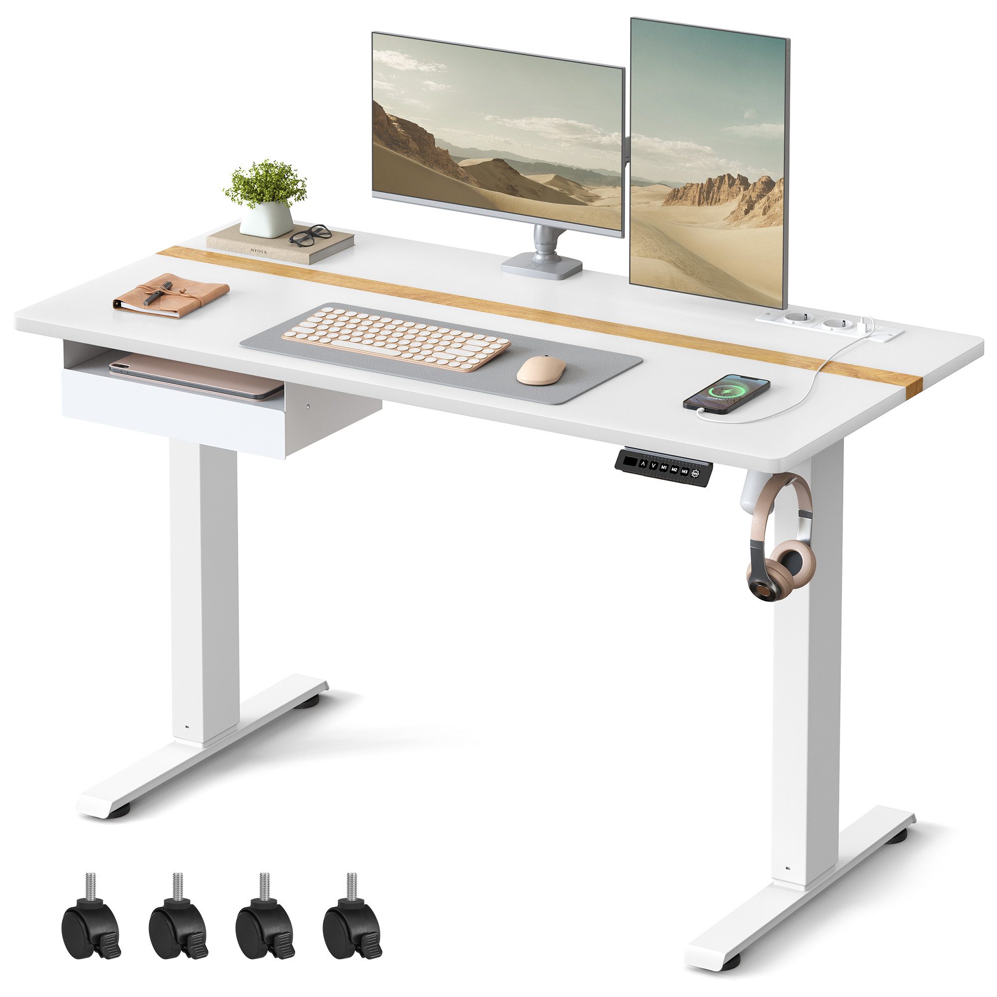 VASAGLE Schreibtisch höhenverstellbar, elektrisch, mit Steckdosen und Stoff günstig online kaufen