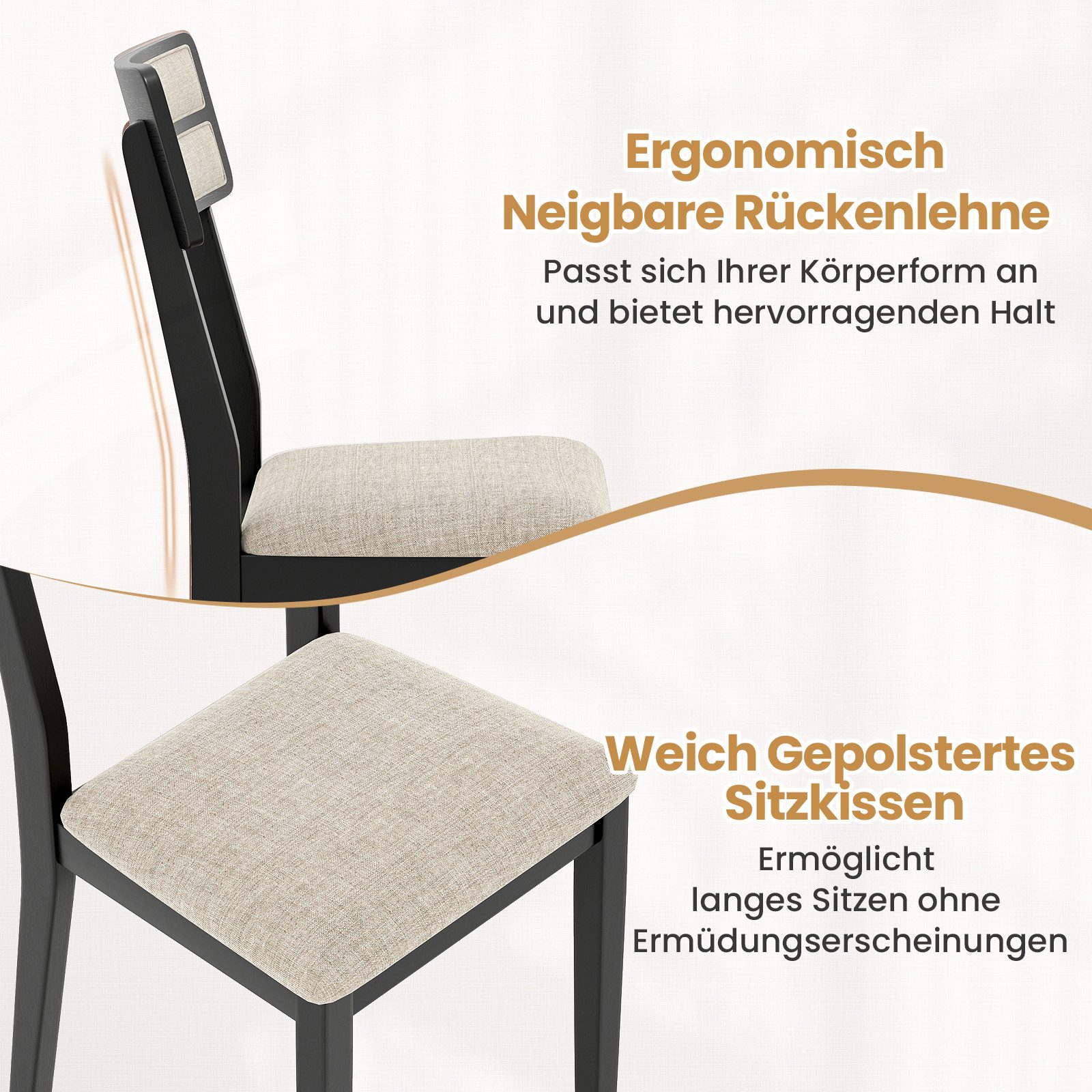 COSTWAY Esszimmerstuhl (2 St), Küchenstühle mit geneigter Rückenlehne, 180 kg