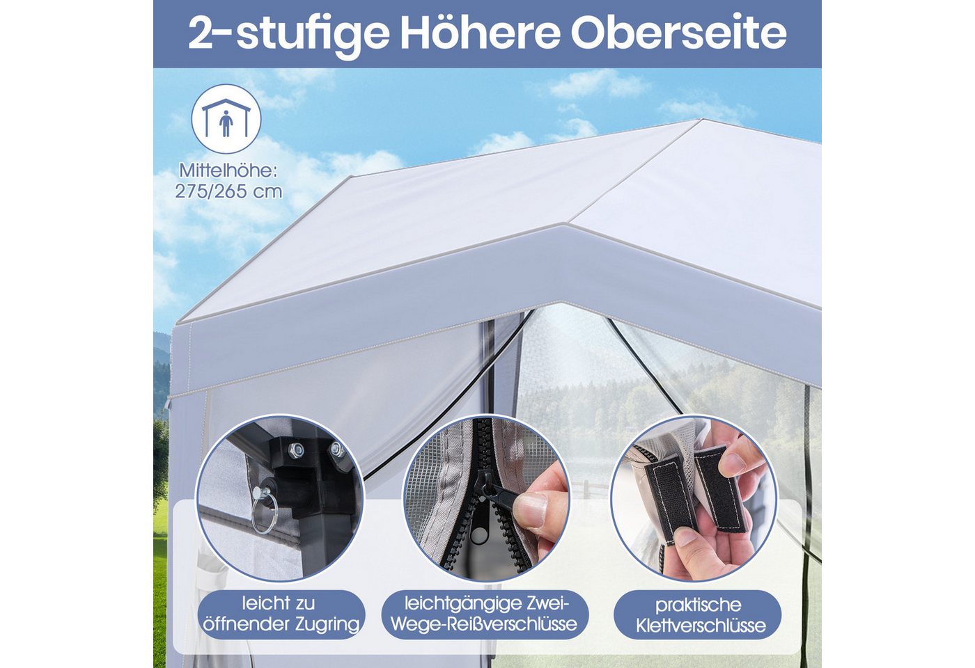 Thumbnail - KOMFOTTEU Faltpavillon, mit abnehmbaren Seitenwänden & Netzen