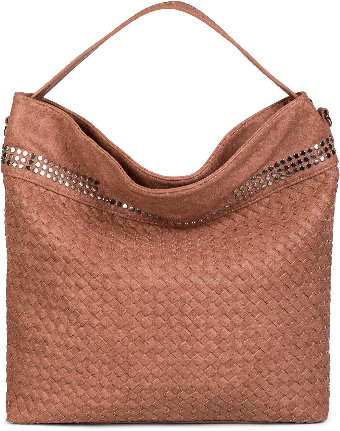 styleBREAKER Hobo (1-tlg), Hobo Bag in Flechtoptik mit Nieten Rose | Hobos