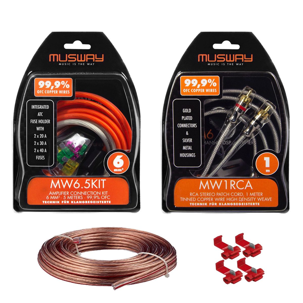 Musway MW6.5KIT - 5m Kabelkit VOLLKUPFER 6mm² mit Sicherung + 1m Cinchkabel Audio-Kabel
