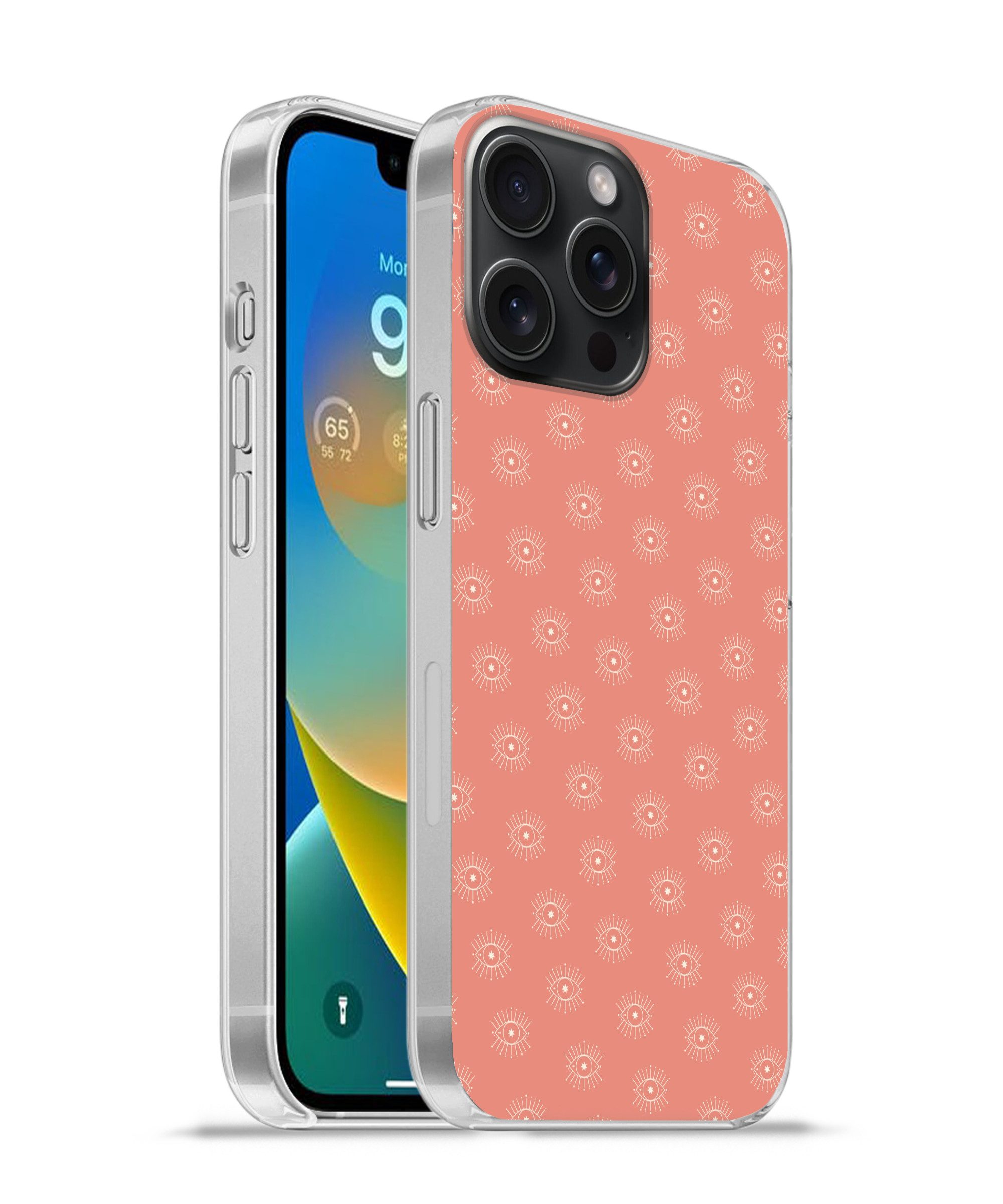 MuchoWow Handyhülle für Apple iPhone 15 Pro Max Boho - Druck - Rosa - Weiß - Augen, Smartphone-Bumper, Print, Handy Schutzhülle Dünn