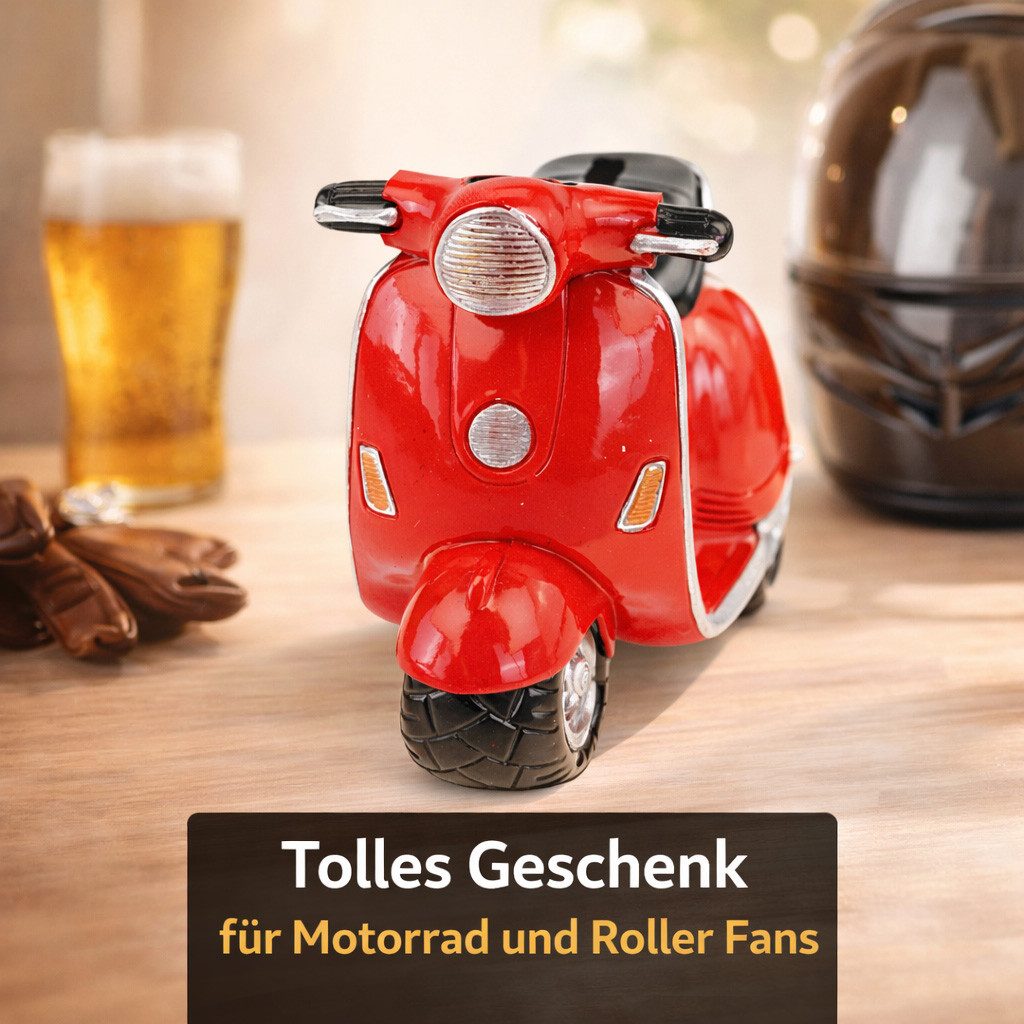 Kremers Schatzkiste Spardose Spardose Motorroller Rot Handbemalte Sparbüchse Roller 10x15x8cm, Handbemalt – Bild 4 von 5