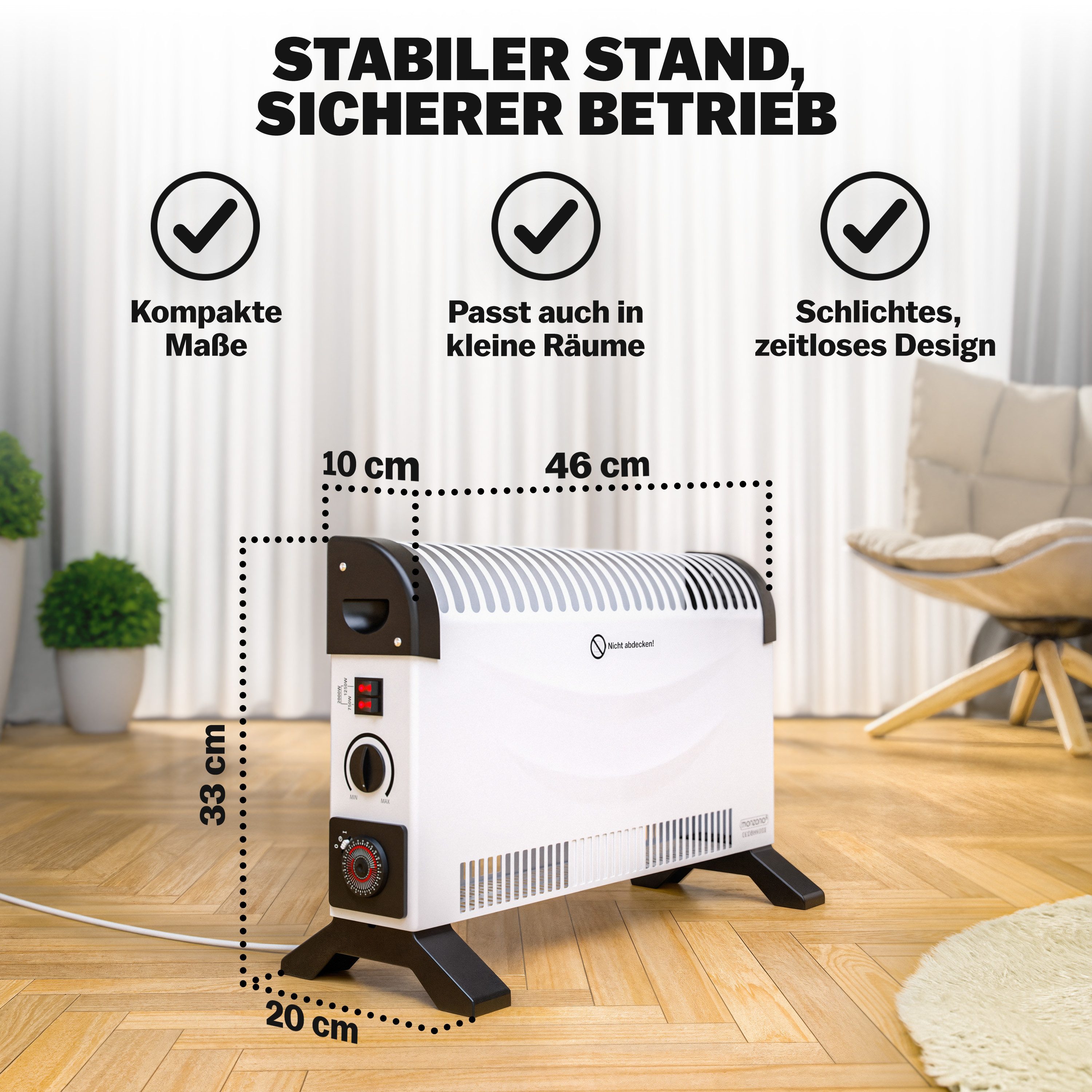 monzana Konvektor, 2000 W, Elektroheizer 3 Heizstufen Heizer elektrische Heizung Elektroheizung