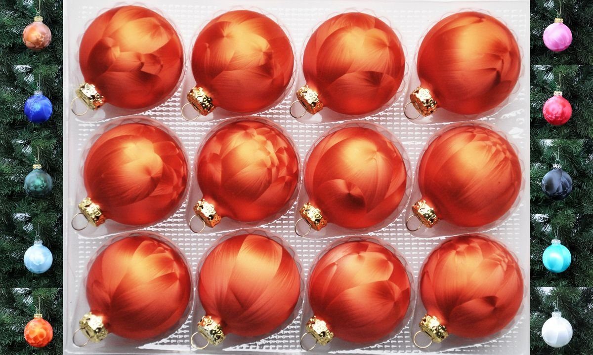 Thüringer Glasdesign Christbaumschmuck JACK 12x Glas Eislack Christbaumkugeln 6cm Thüringer Новогодние шары, echt Glas, teilweise Handarbeit, inkl. praktischer Aufbewahrungsbox