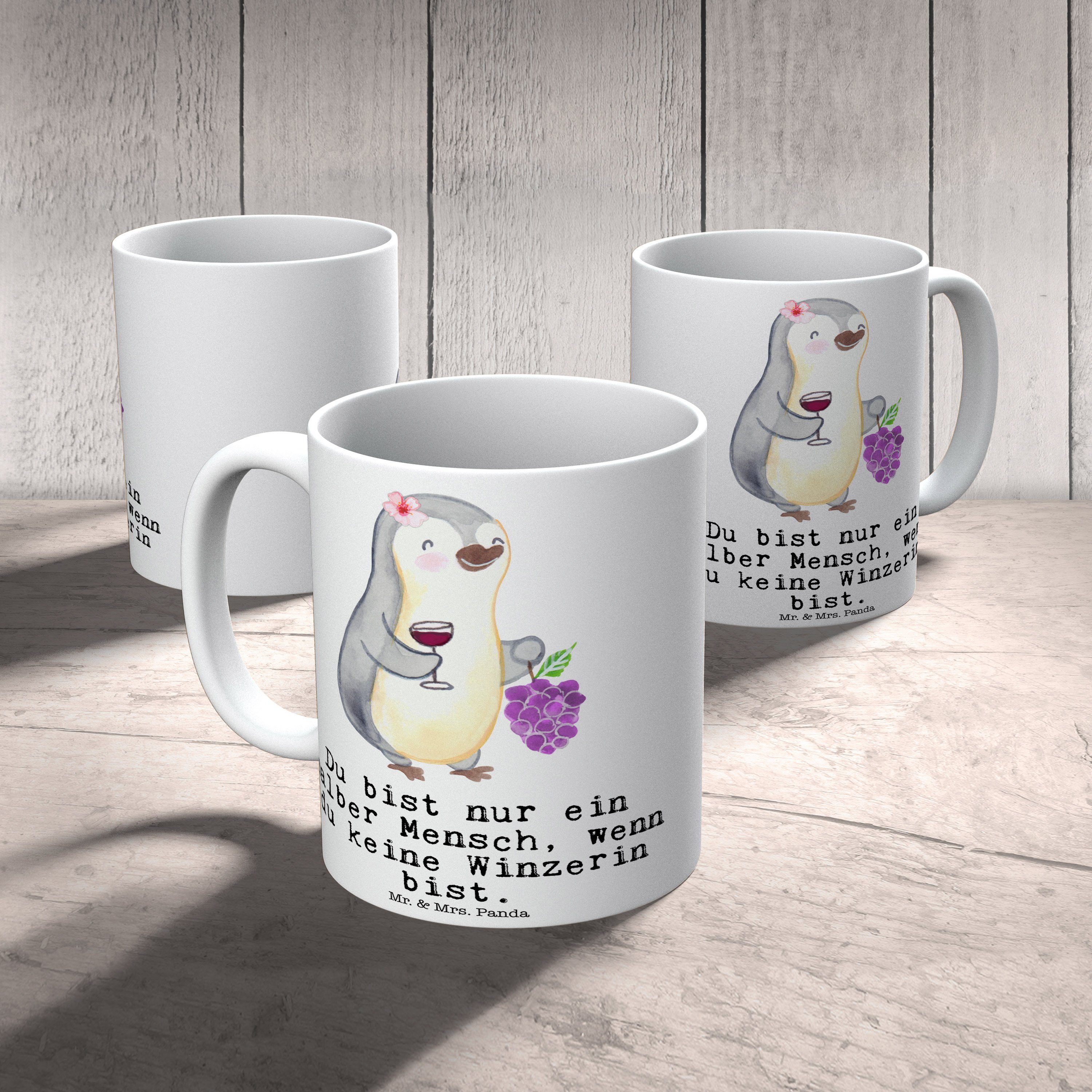 Mr. & Mrs. Geschenk, Ge, Winzerin Keramik - Arbeitskollege, mit Herz Kaffeebecher, Tasse Panda - Weiß