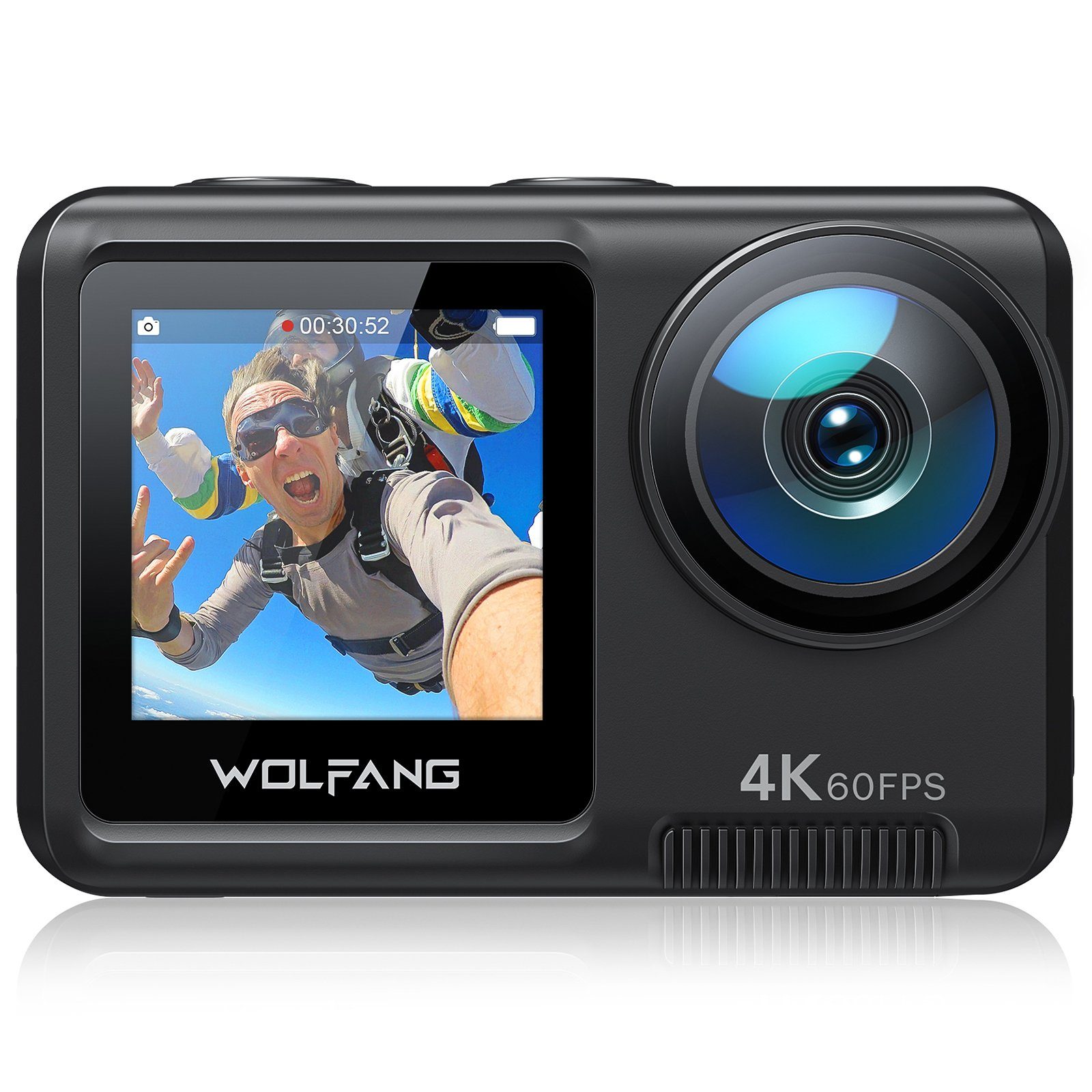 WOLFANG Action Cam (FULL HD, WLAN (Wi-Fi), 4K 60FPS 24MP, Touch-Screen, 3.0 EIS, Blankes Metall Wasserdicht)