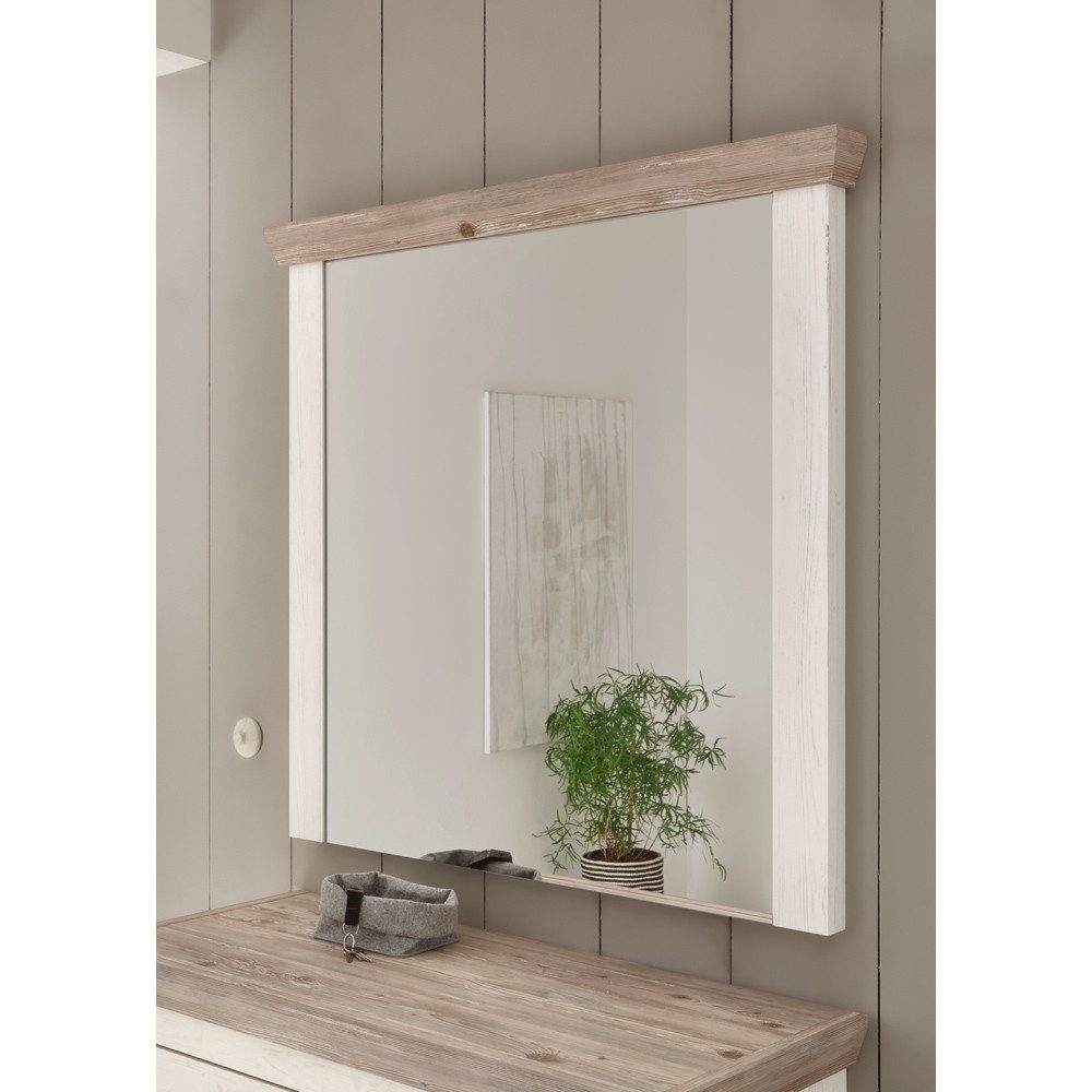 Lomadox Wandspiegel FERNA-61, Garderobenspiegel Pinie weiß Absetzungen Pinie dunkel 107/110/8 cm