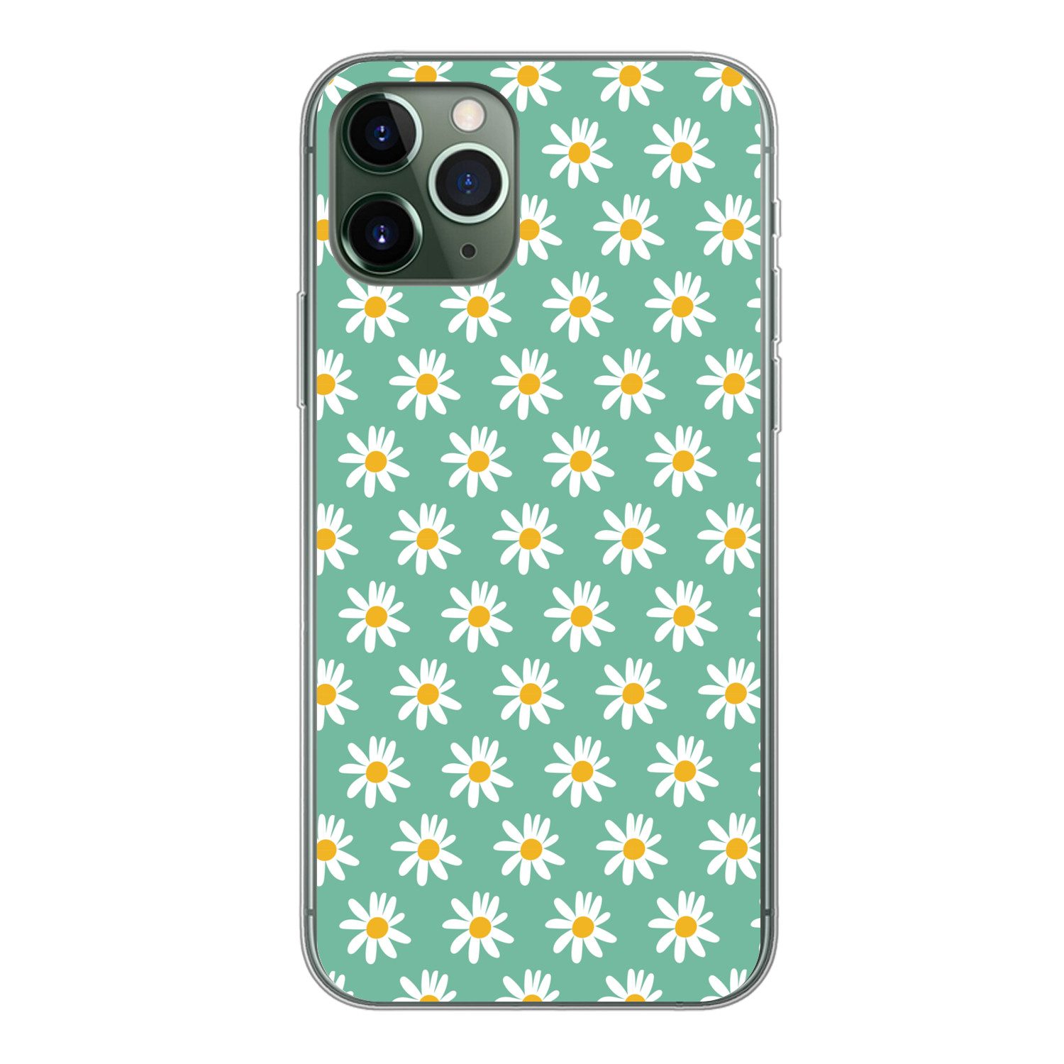 MuchoWow Handyhülle für Apple iPhone 11 Pro Gänseblümchen - Muster - Grün - Blumen, Smartphone-Bumper, Print, Handy Schutzhülle Dünn