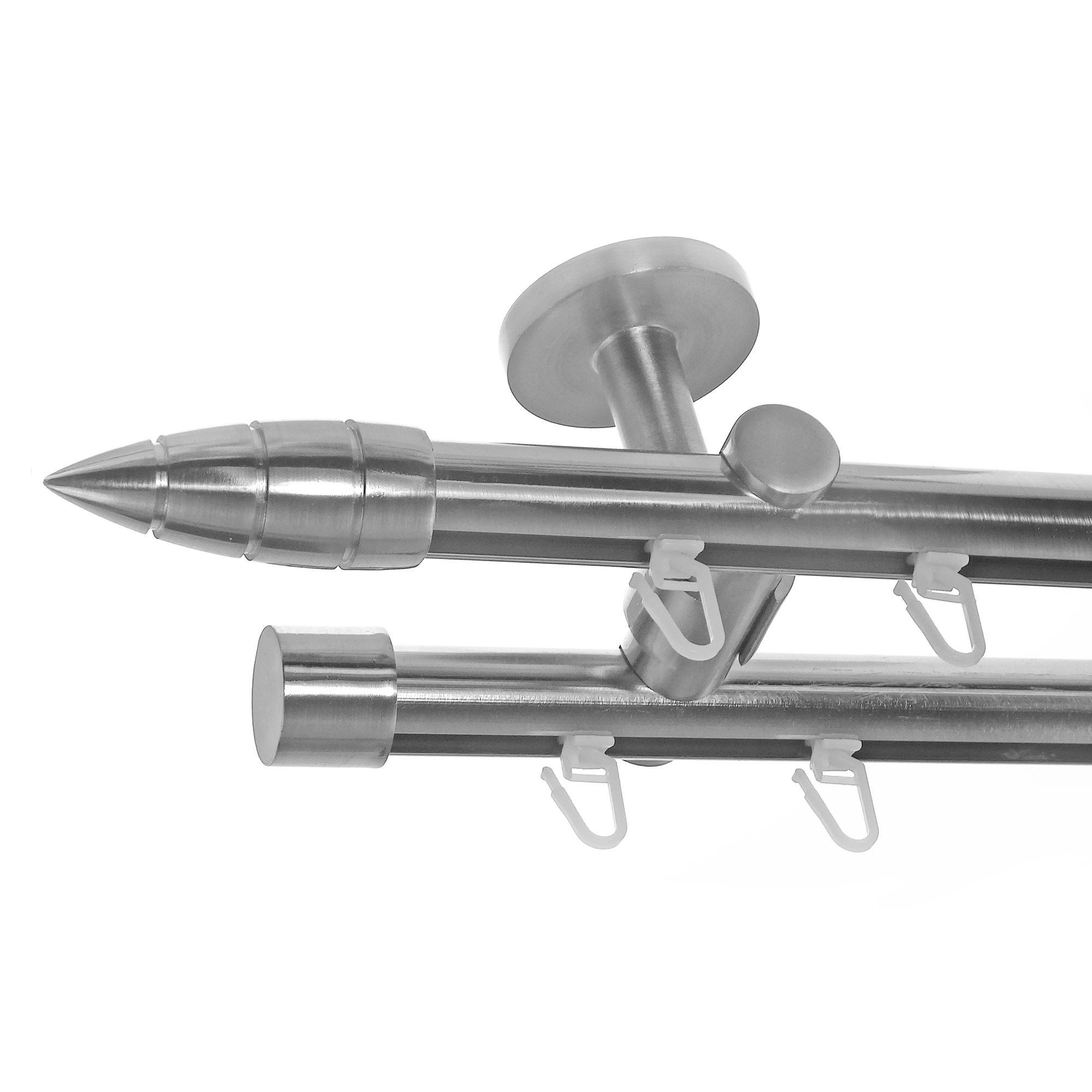 BASIT Gardinenstange Innenlauf Edelstahloptik 20mm mit Deckenträgern 280 cm E81, Ø 20 mm, 2-läufig, verschraubt, Aluminium, D40 280 cm E81 Spitze mit Rillen