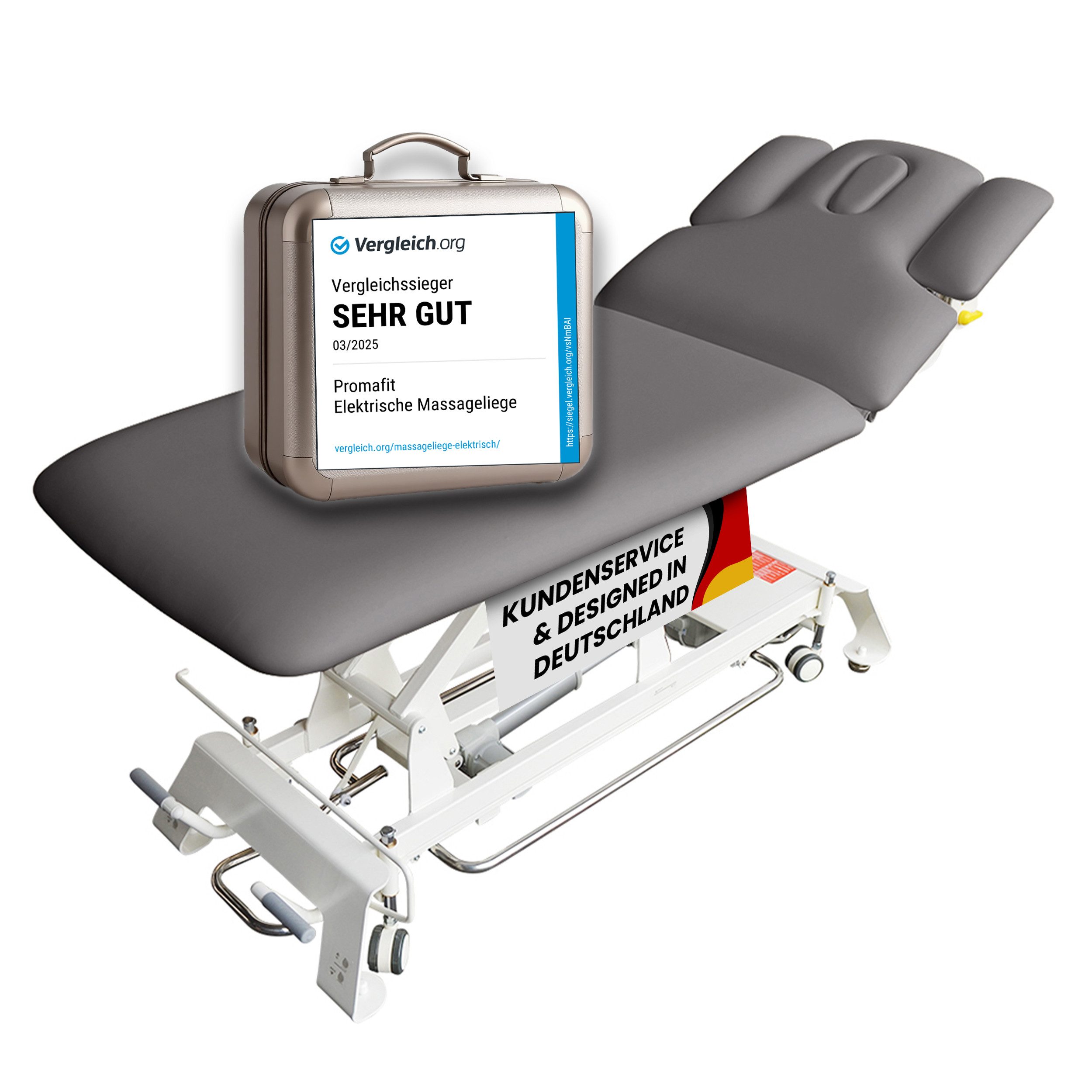 PROMAFIT Massageliege Behandlungsliege Therapieliege Elektrisch Höhenverstellbar "Houston" (Zubehör, 1-St., mit zusätzlicher Kopfstütze und Papierrollenhalter), 2 Zonen Behandlungsliege / Höhenverstellung von ca. 50 cm bis 95,5 cm