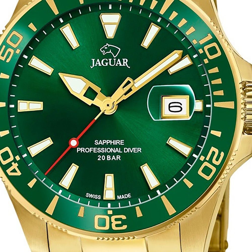 JAGUAR Quarzuhr Jaguar Herren Armbanduhr Executive, (Analoguhr), Herren Armbanduhr rund, Edelstahlarmband gold, Sport