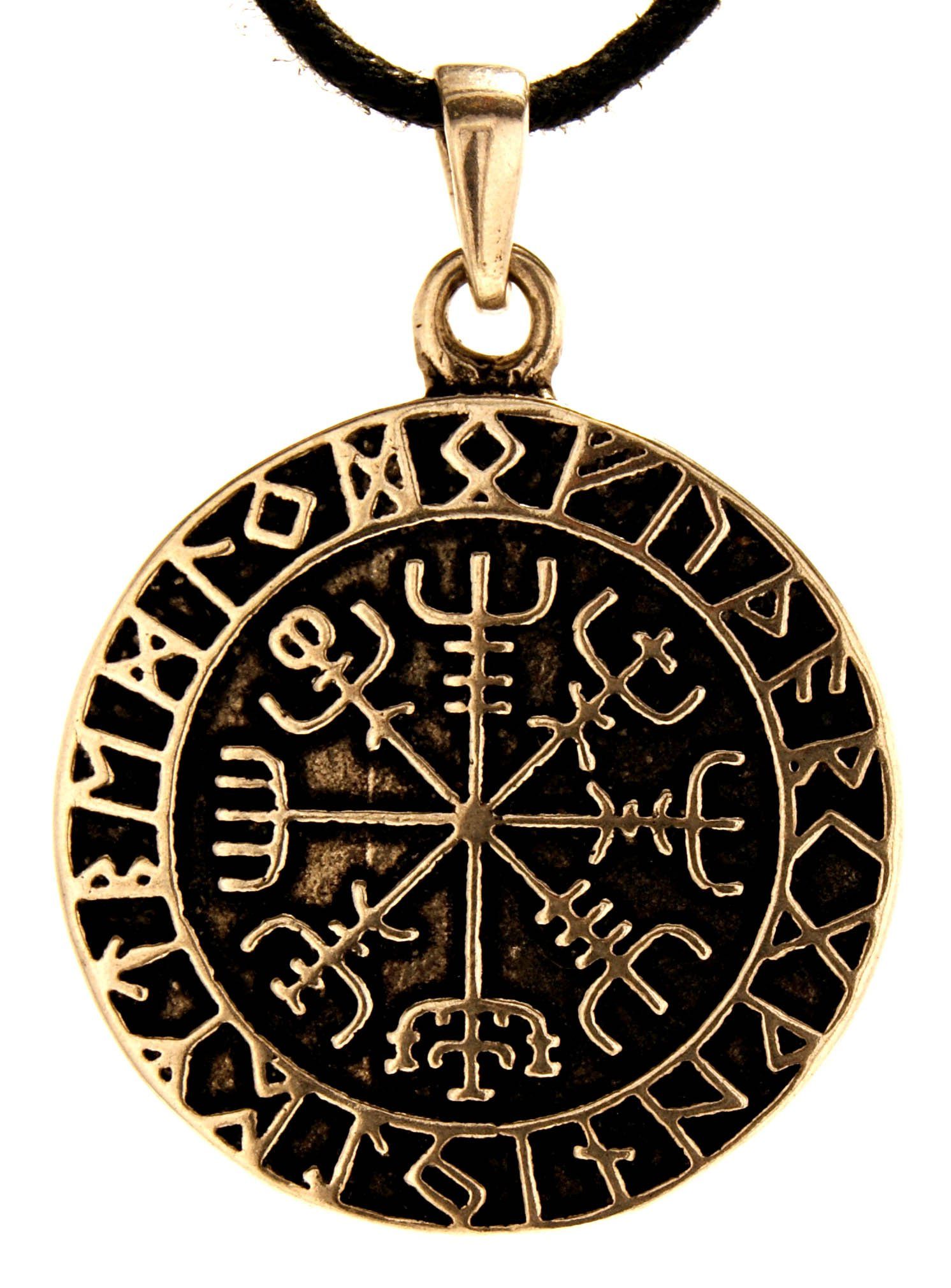 Kiss of Leather Kettenanhänger Wikingerkompass Anhänger Bronze Band Wikinger Kompass Vegvisir Runen