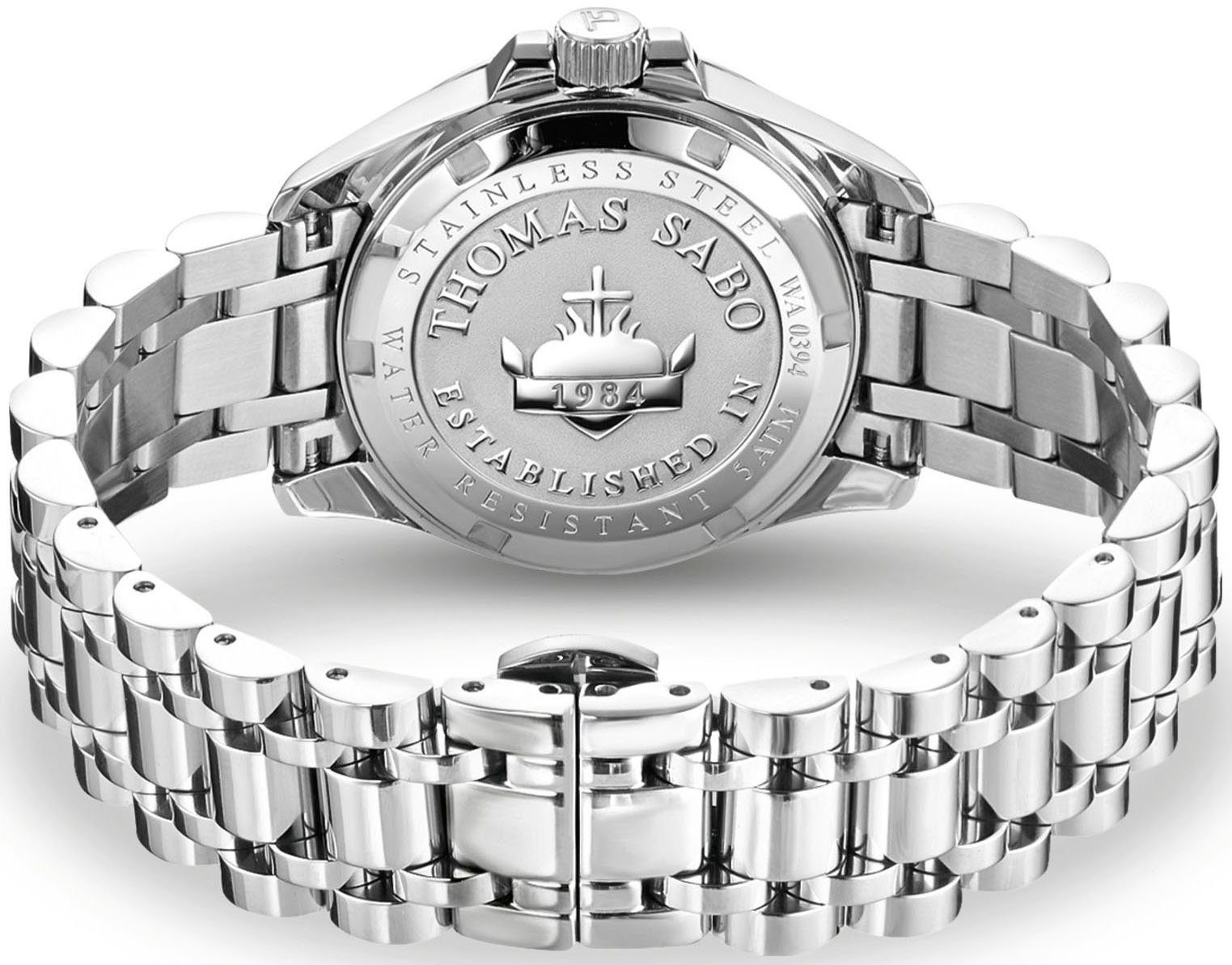 THOMAS SABO Quarzuhr DIVINE RAINBOW WA0394-201-201-33 MM, Armbanduhr, Damenuhr, Zirkonia, Aquamarin, Amethyst, Edelstahlarmband