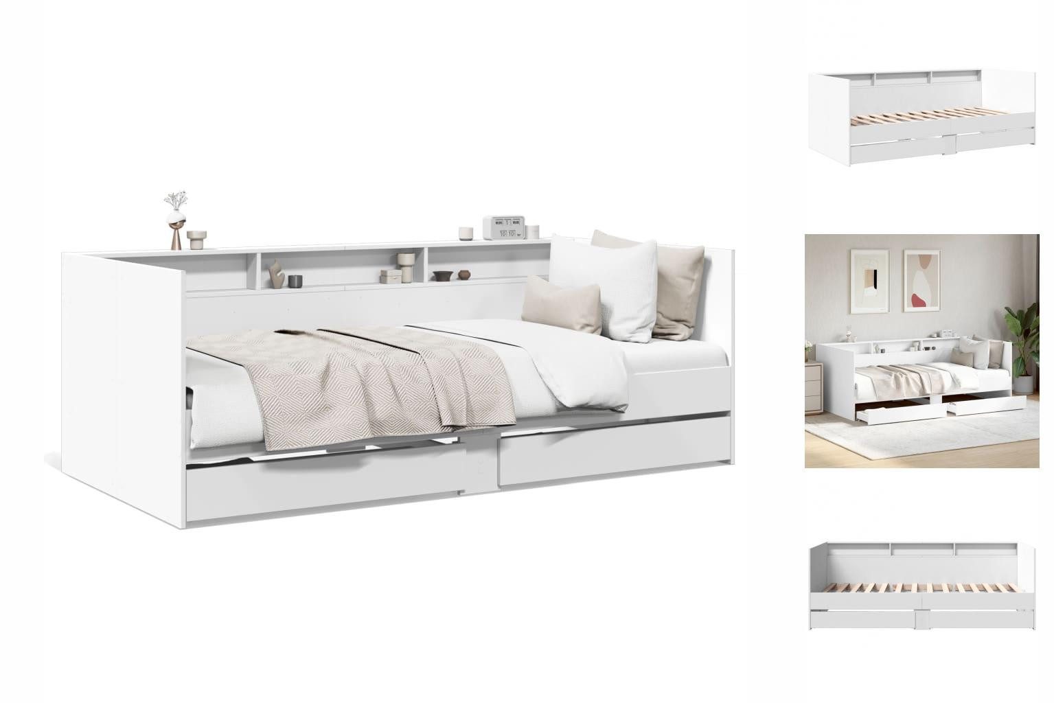 vidaXL Bettgestell Tagesbett mit Schubladen Weiß 100x200 cm Holzwerkstoff