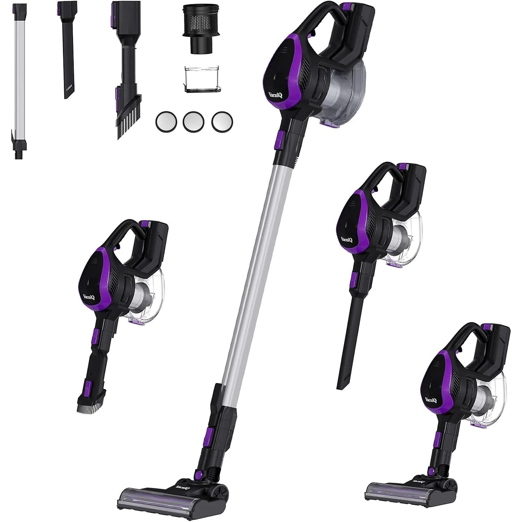 VacniQ Akku-Hand-und Stielstaubsauger Akku Staubsauger, Akkustaubsauger,Ultraeffizientes Filtrationssystem, Staubfangkasten, 150° drehbare Bodenbürste mit LED-Beleuchtung