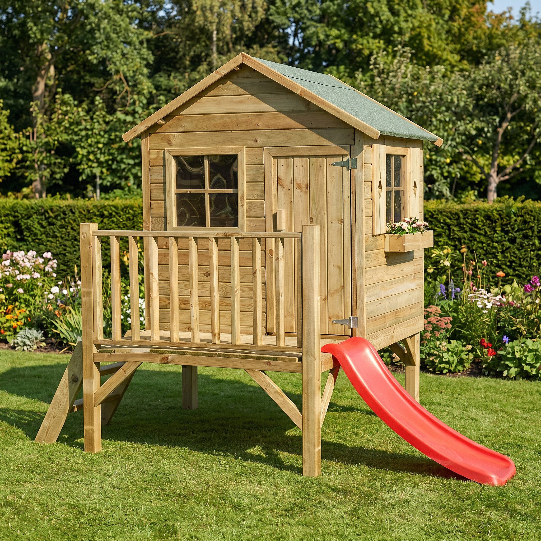 bv-vertrieb Spielturm Kinderspielhaus mit Rutsche und Leiter Spielhaus Holz-Gartenhaus #3991