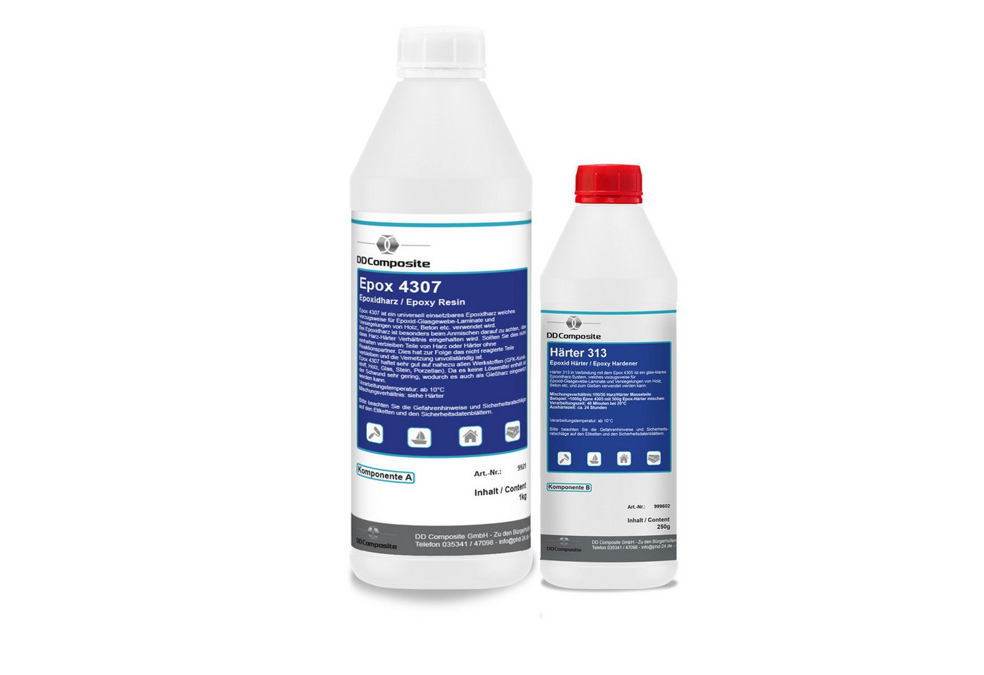 DD Composite Epoxidharz 1kg Epox 4307 + 500g Härter 313 (Topcoat, 2-St., Harz und Härter), transparent, Lösemittel- und füllstofffrei