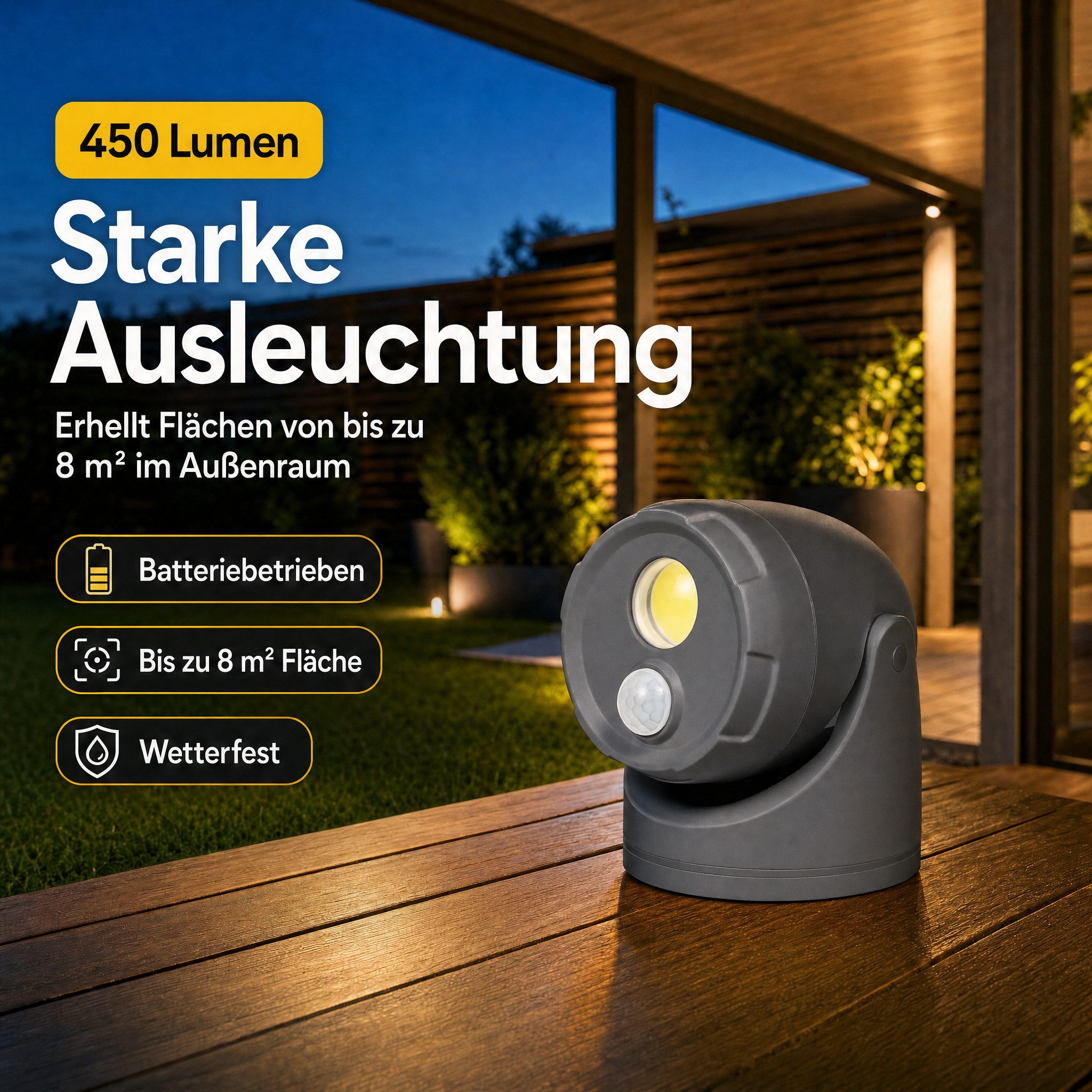 Northpoint LED Wandstrahler LED Batterie Spot Strahler Flutlicht Bewegungsmelder inkl. D-Batterien – Bild 4 von 5
