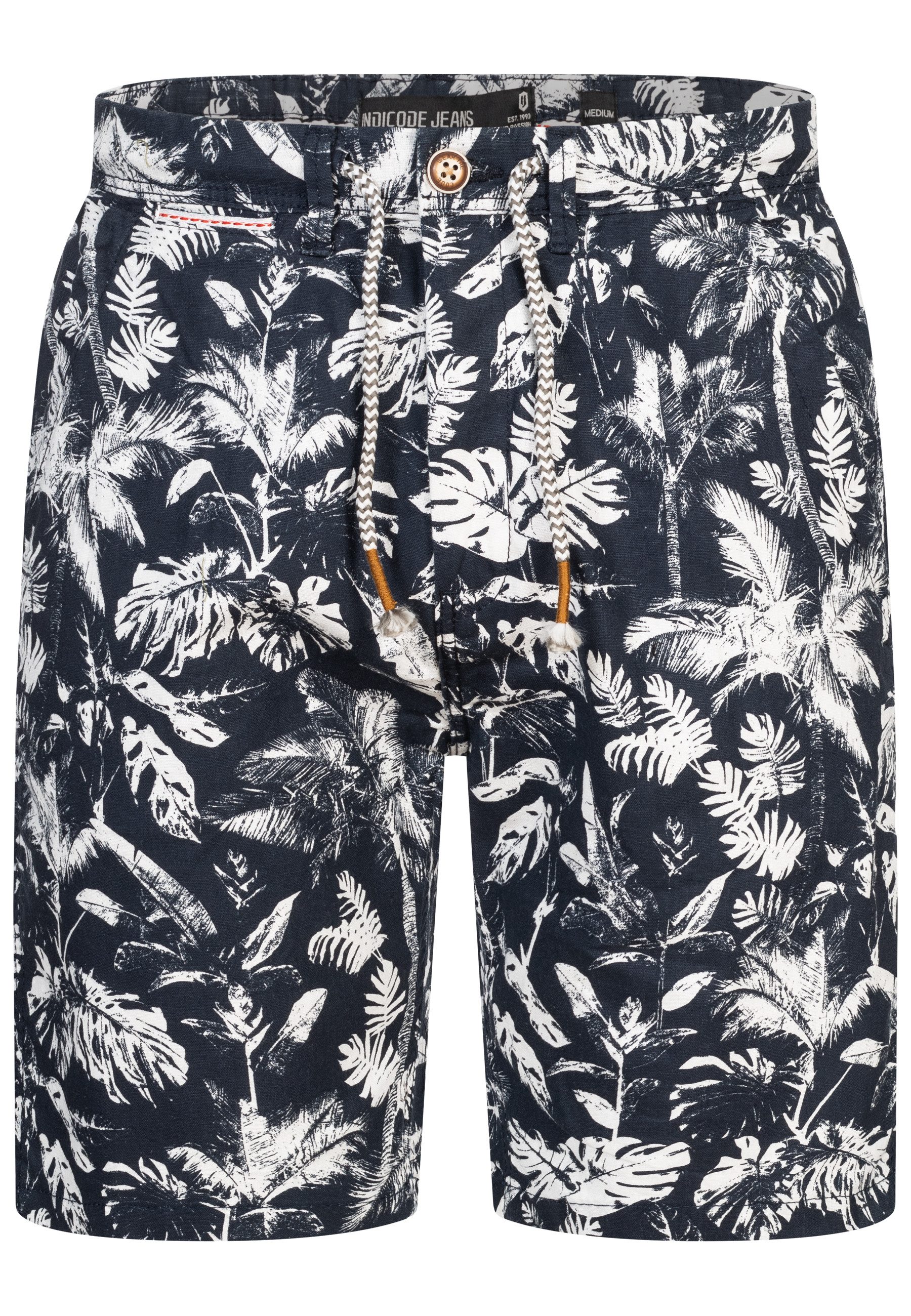 Indicode Chinoshorts Brayan mit Allover-Print, Leinenmix günstig online kaufen