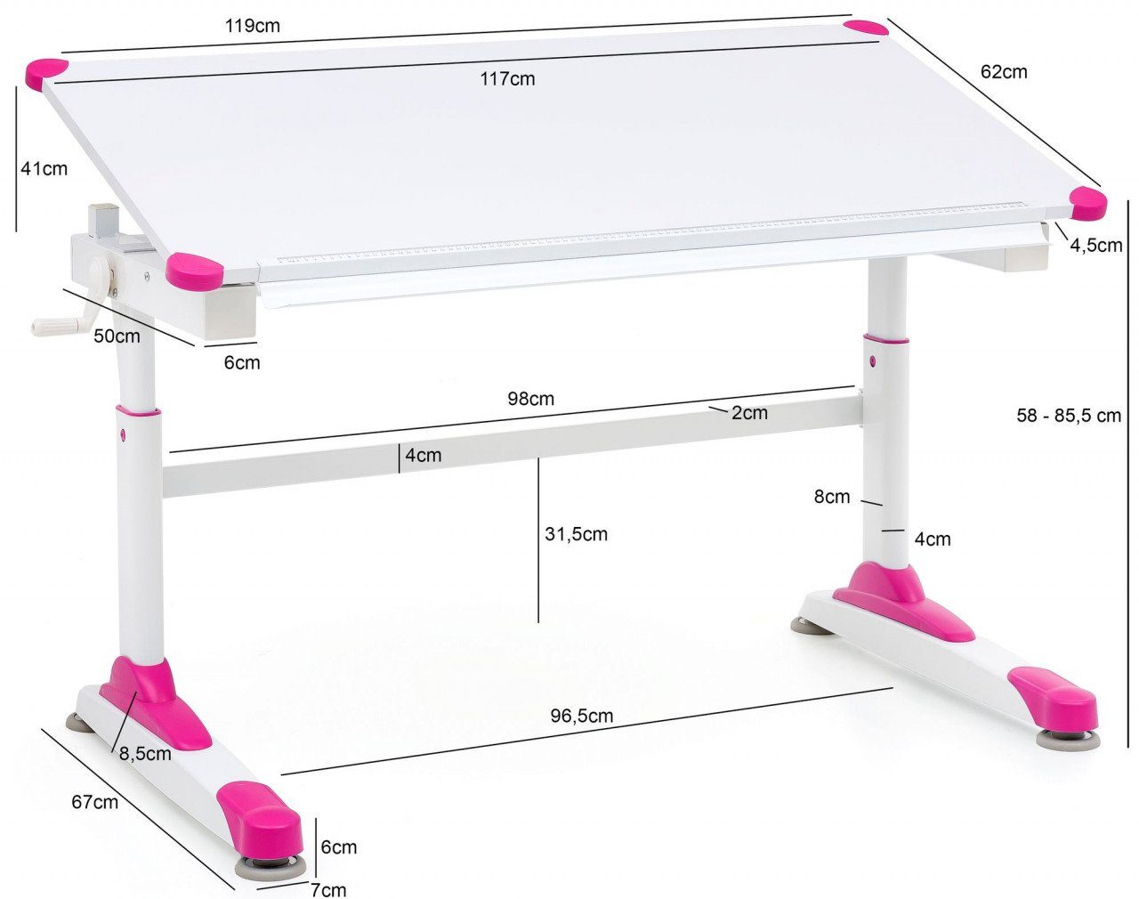 Design 119 KinderFelix furnicato 67 Pink/Weiß Maltisch x Schreibtisch cm