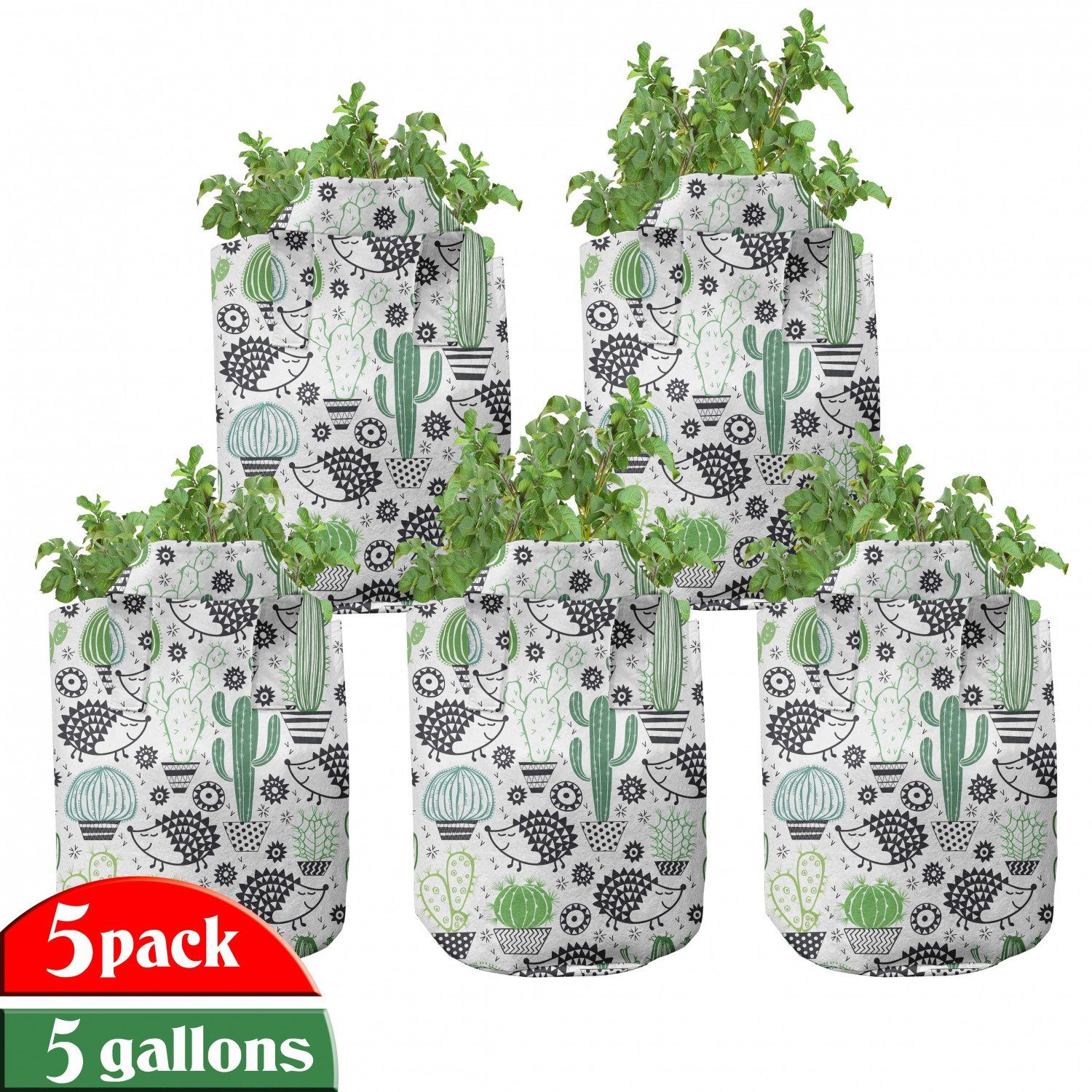 Abakuhaus Pflanzkübel hochleistungsfähig Stofftöpfe mit Griffen für Pflanzen, Kaktus Hedgehog Saguaro-Karikatur