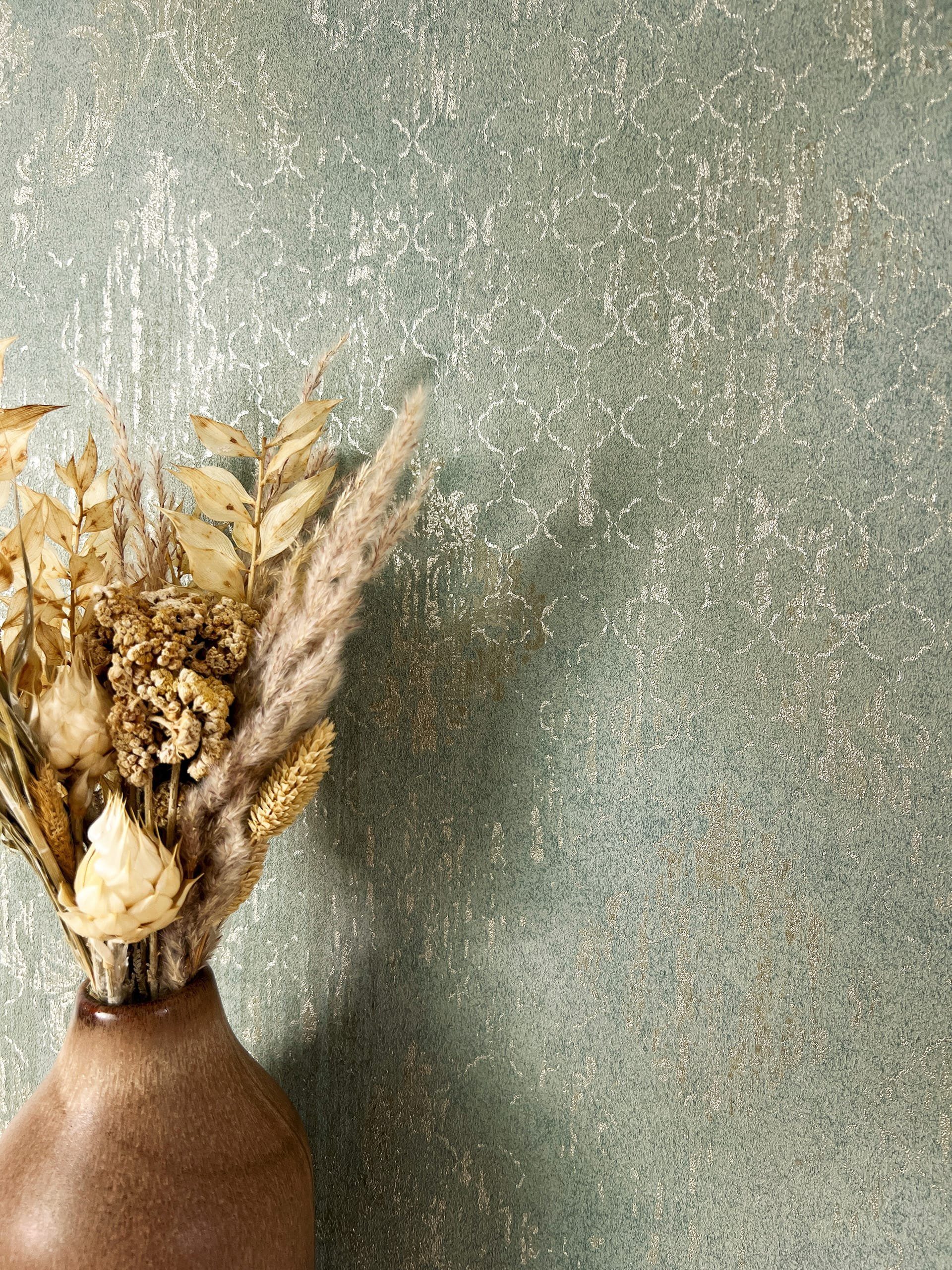 Newroom Vliestapete, Grün Tapete Vintage Ornamente - Glanztapete Mustertape günstig online kaufen